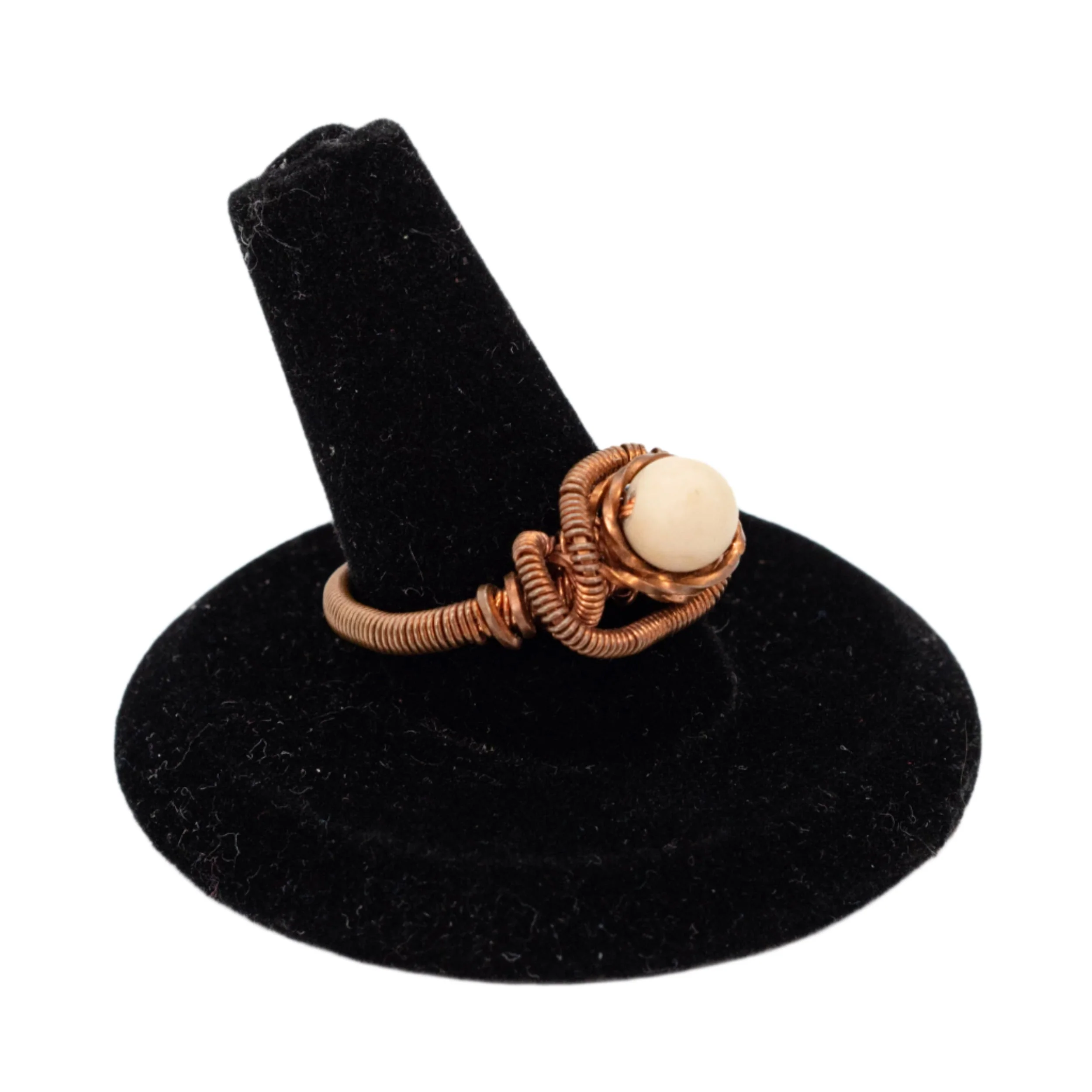 Copper Wire-Wrapped Frosted Fossil Ring | Size 8 - Image 2