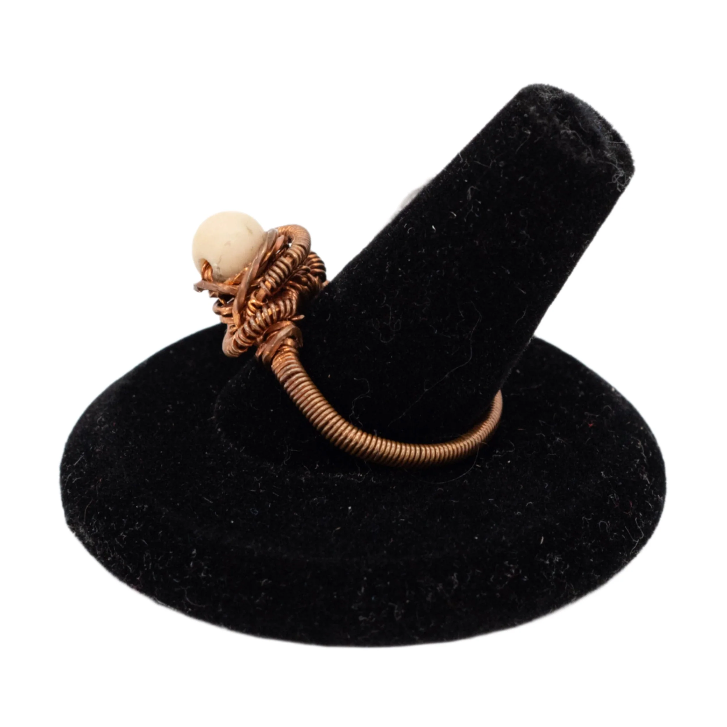 Copper Wire-Wrapped Frosted Fossil Ring | Size 8 - Image 3