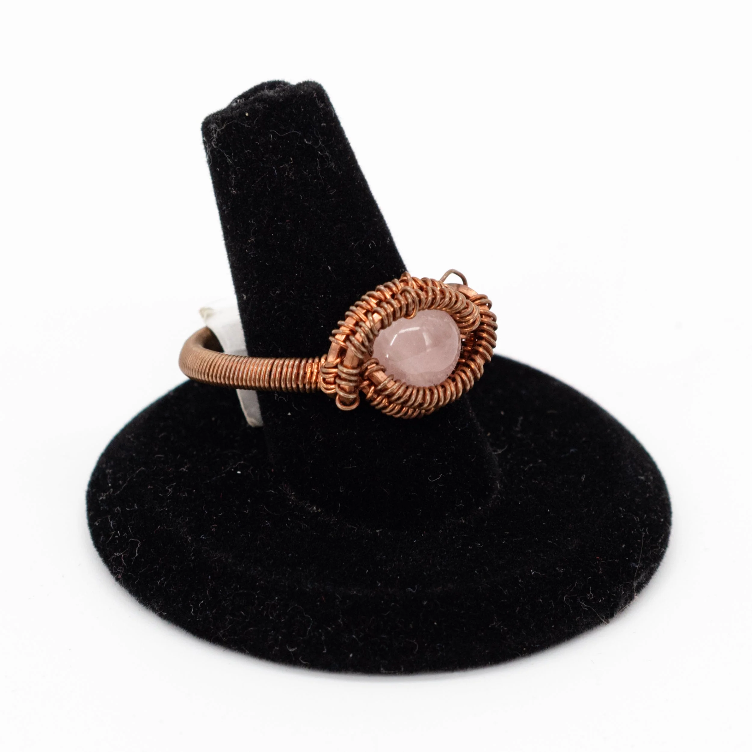 Copper Wire-Wrapped Rose Quartz Ring | Size 10 - Image 2