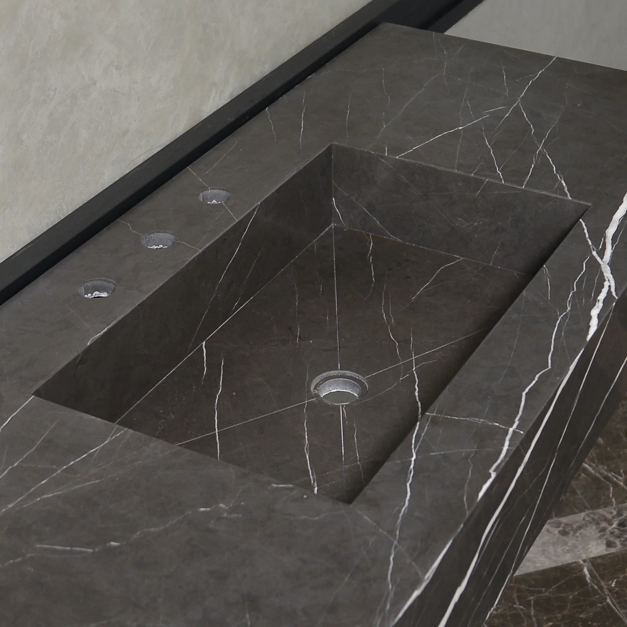 HANDCRAFTED CUSTOM PIETRA GREY MARBLE SINK (NS-081)