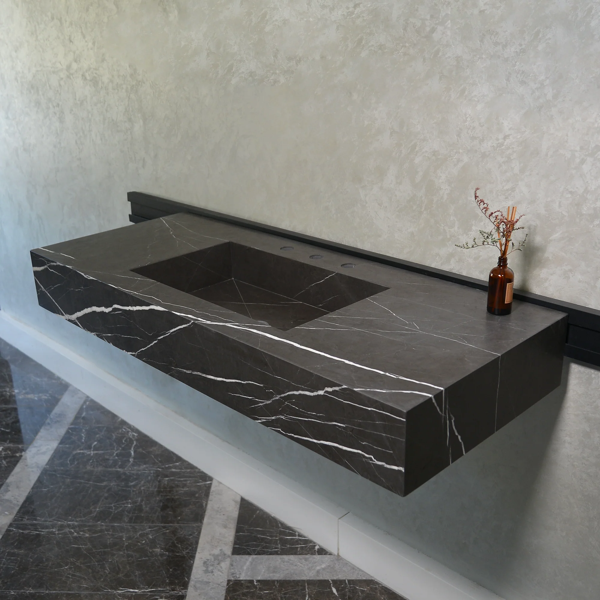 HANDCRAFTED CUSTOM PIETRA GREY MARBLE SINK (NS-081) - Image 11