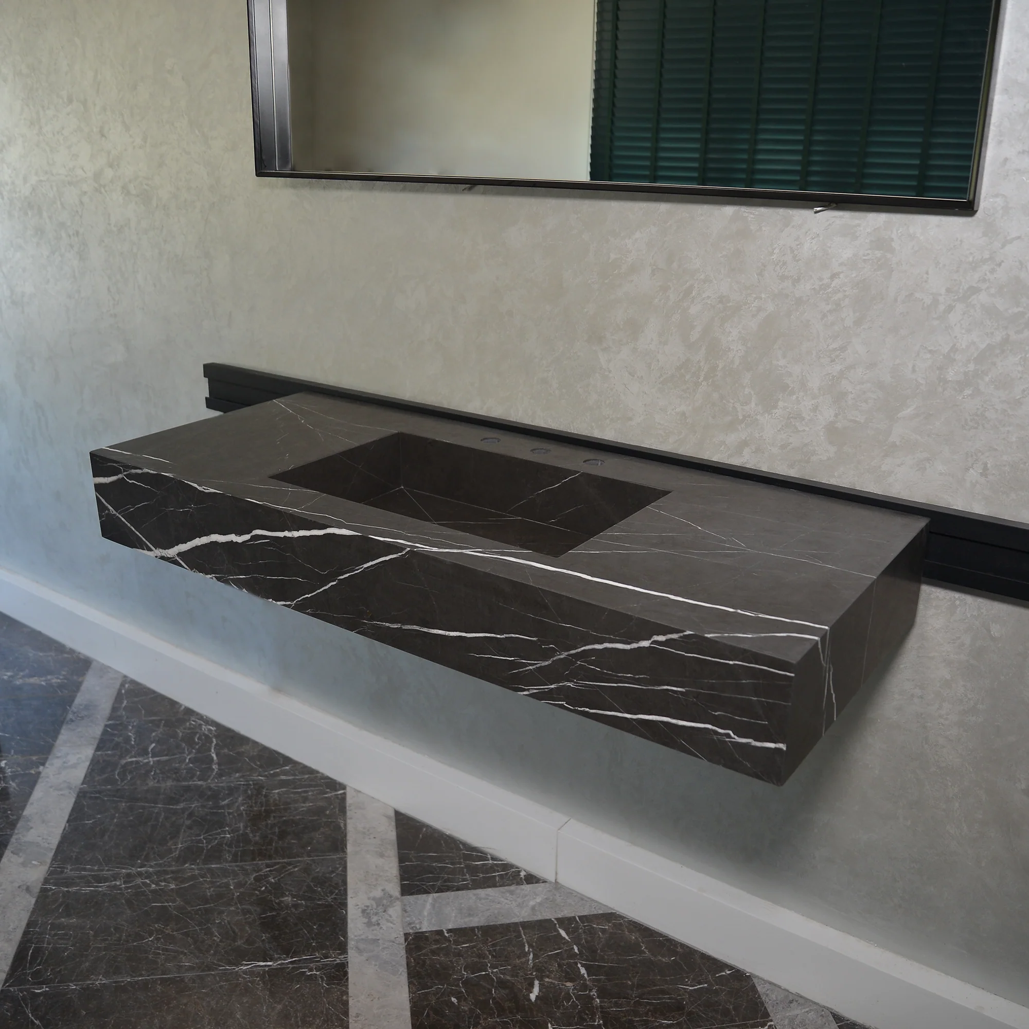 HANDCRAFTED CUSTOM PIETRA GREY MARBLE SINK (NS-081) - Image 2