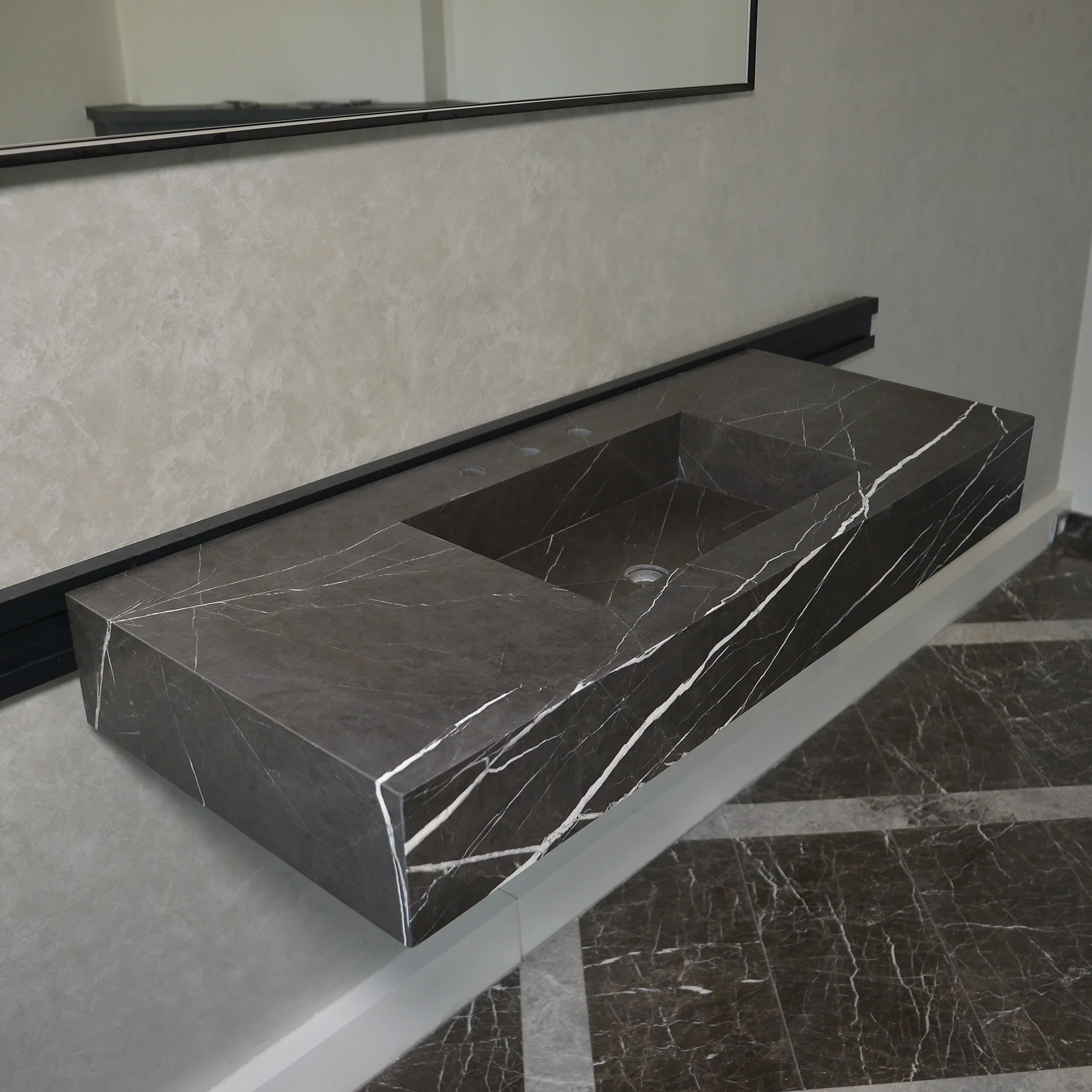 HANDCRAFTED CUSTOM PIETRA GREY MARBLE SINK (NS-081) - Image 5