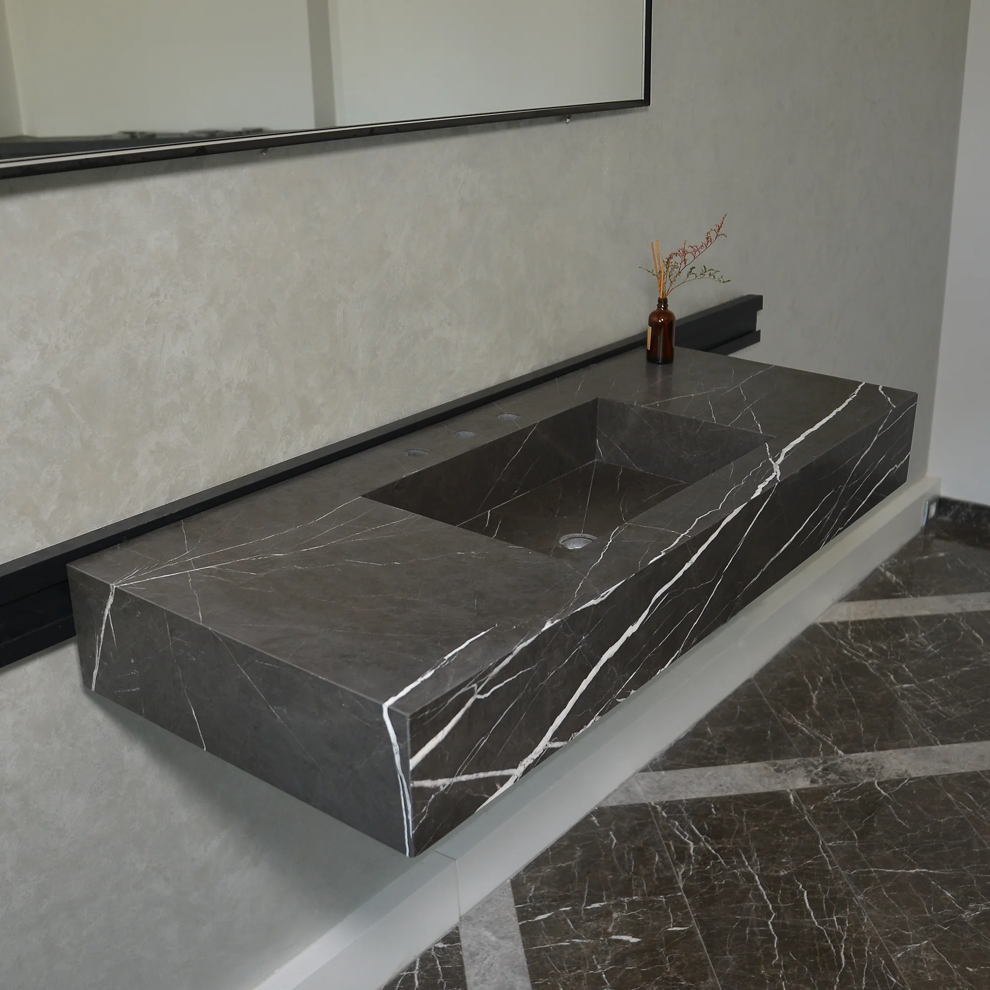 HANDCRAFTED CUSTOM PIETRA GREY MARBLE SINK (NS-081) - Image 9