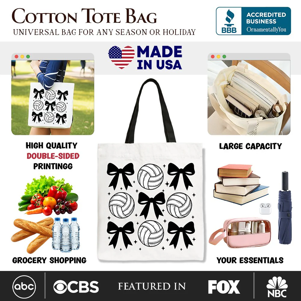 Coquette Volleyball Bows Canvas Tote Bag, Cute Athletic Sports Game Day Gift Shopper - Image 2