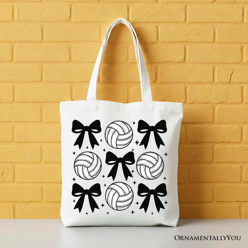 Coquette Volleyball Bows Canvas Tote Bag, Cute Athletic Sports Game Day Gift Shopper - Image 5
