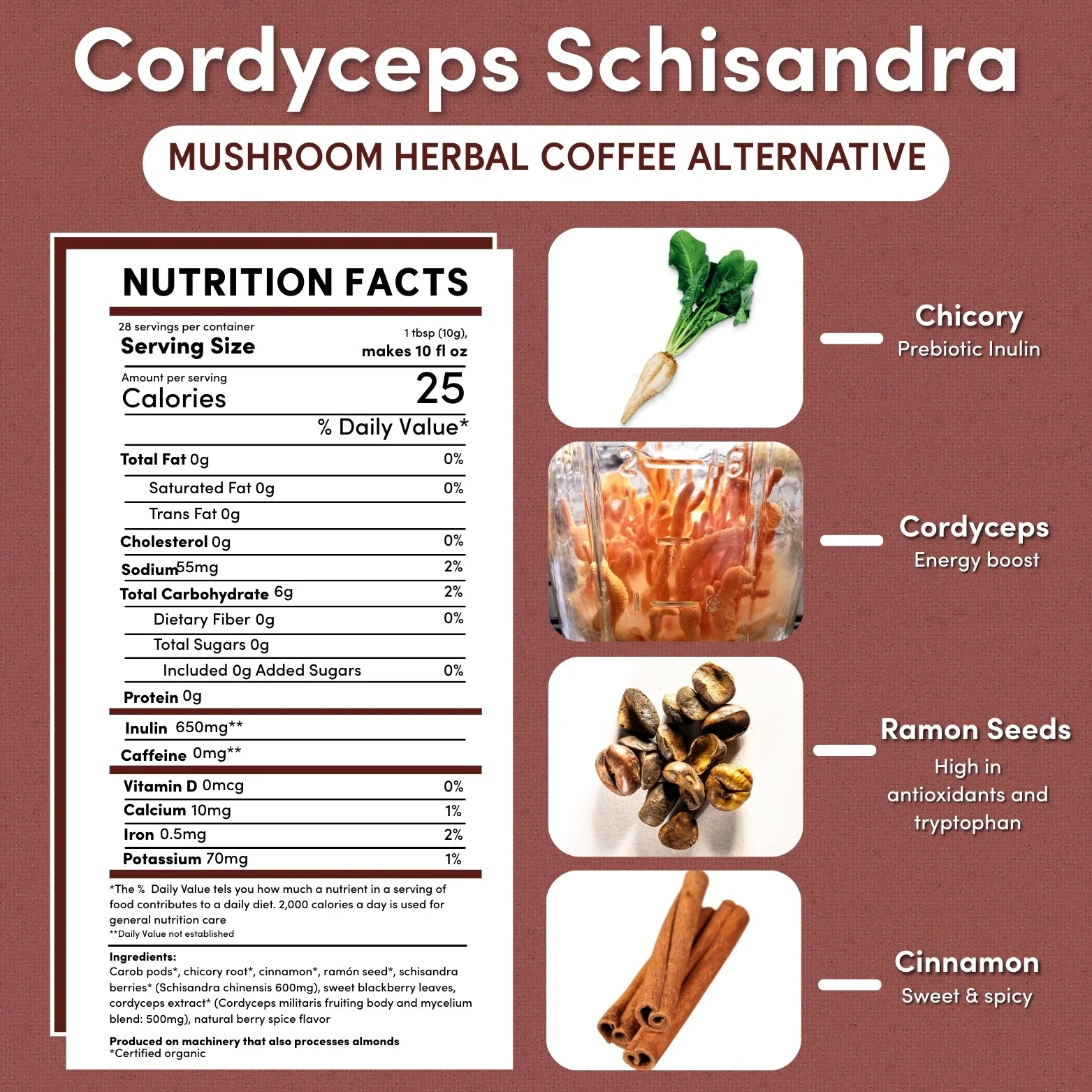 Cordyceps Schisandra Cinnamon Berry Mushroom Herbal Coffee - Image 4