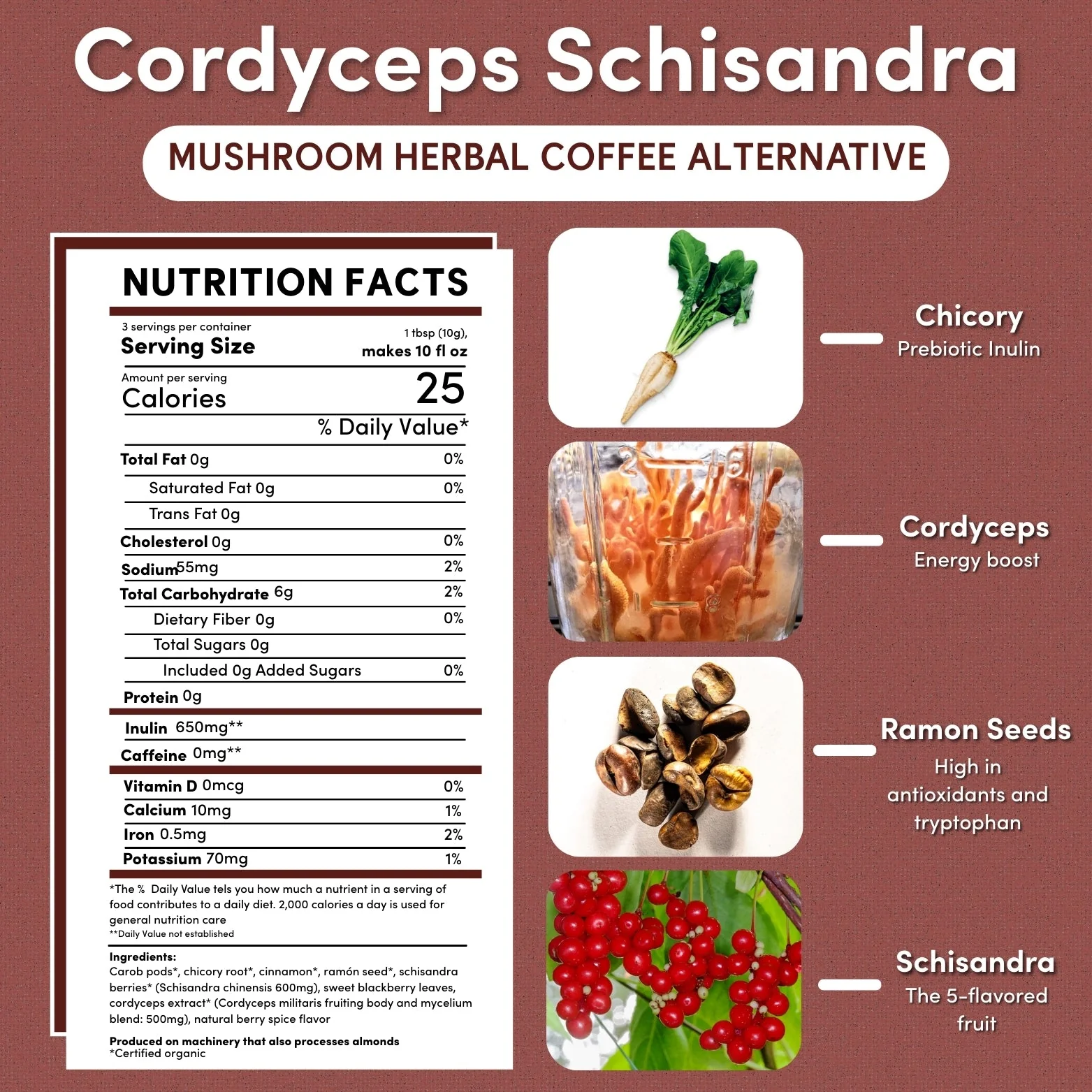 Cordyceps Schisandra Cinnamon Berry Mushroom Herbal Coffee - Image 5