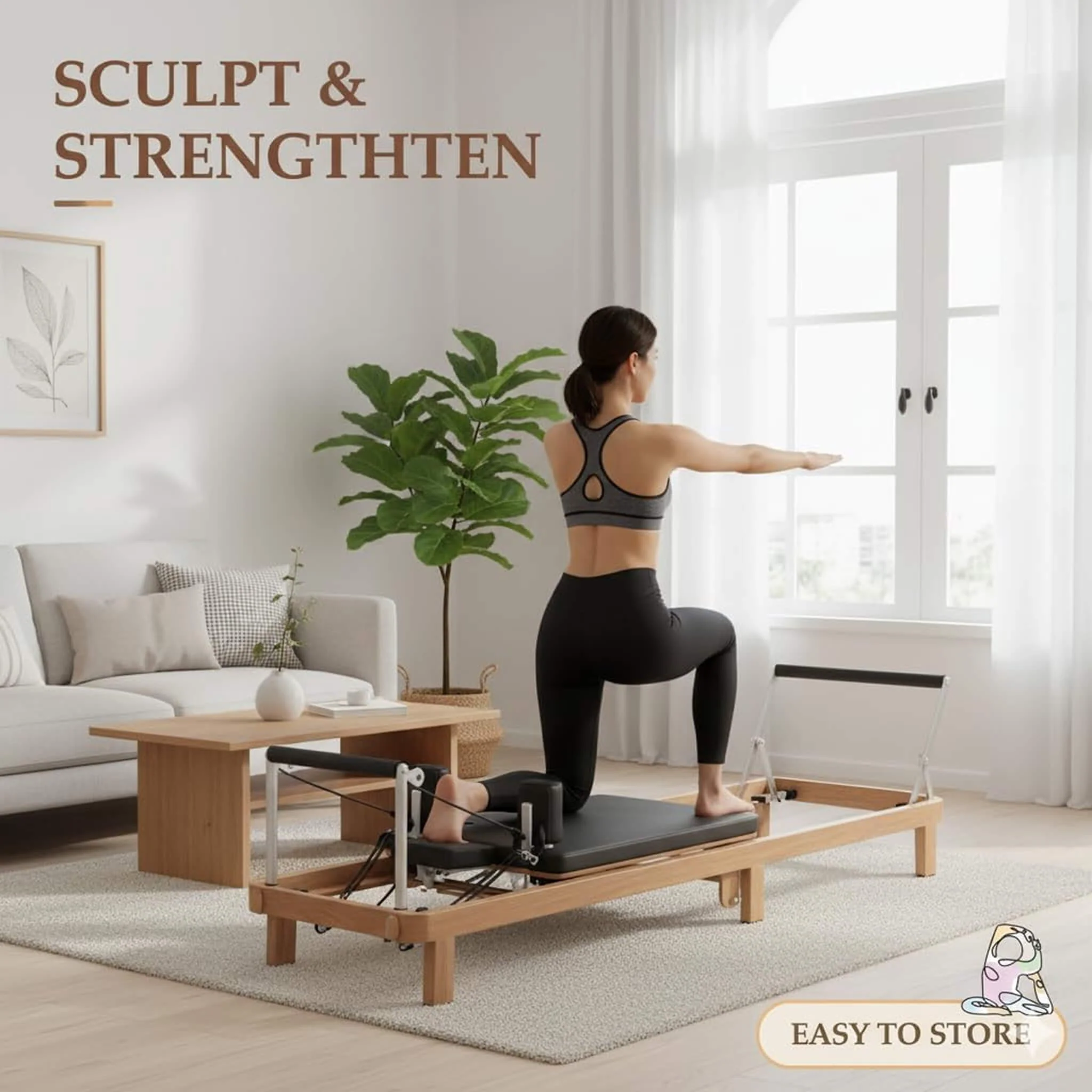 Core Pilates Apex Foldable Dual Resistance Pilates Reformer With Jumpboard (SAK83914) - Image 4