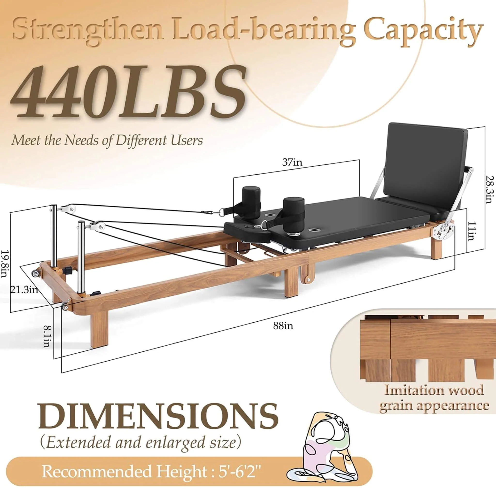 Core Pilates Apex Foldable Dual Resistance Pilates Reformer With Jumpboard (SAK83914) - Image 6