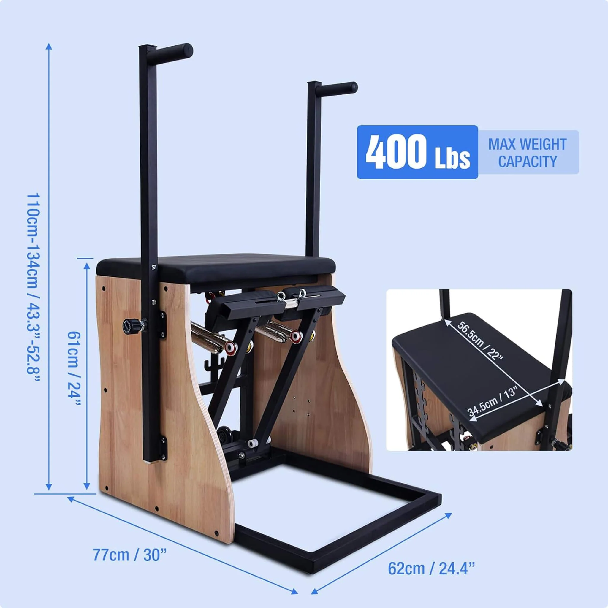 Core Pilates Multifunctional Solid Wood Pilates Reformer Chair With Adjustable Springs And Split Pedals (SAK27581) - Image 10