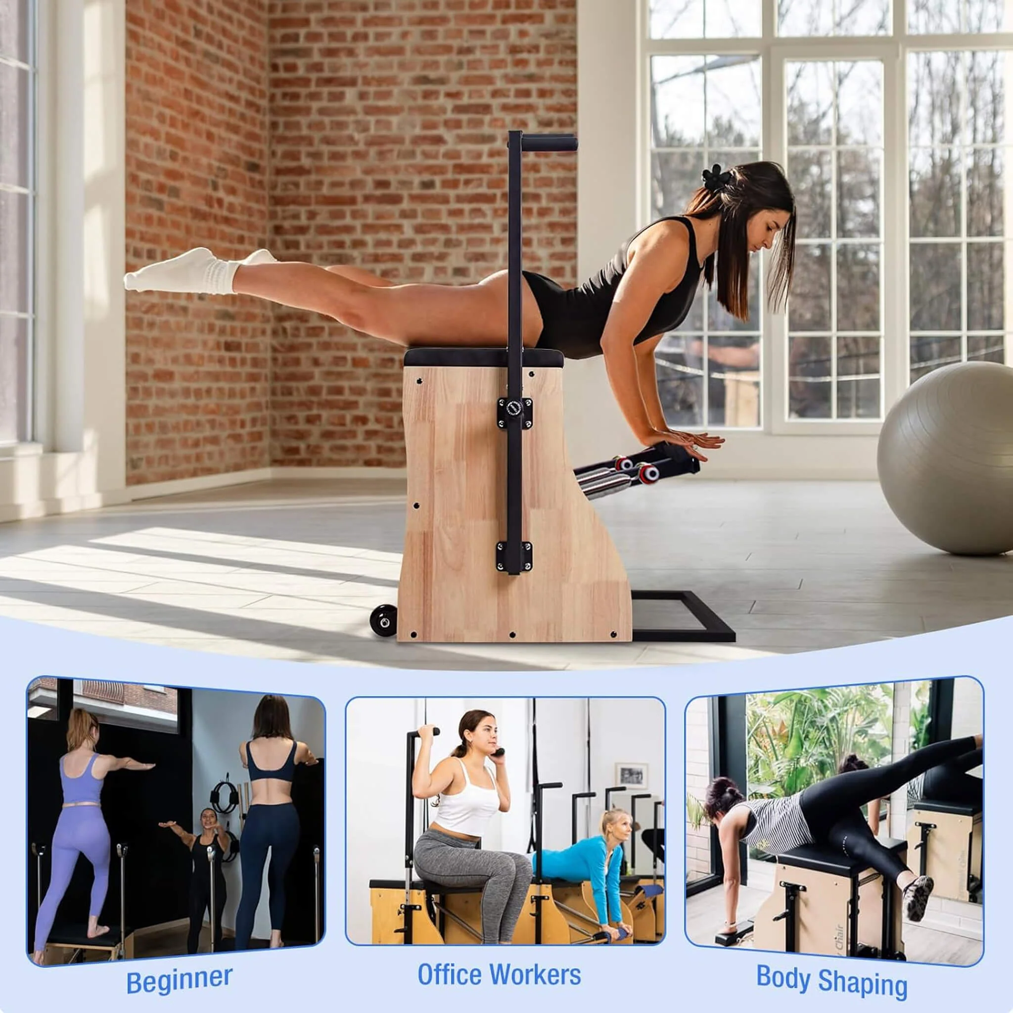 Core Pilates Multifunctional Solid Wood Pilates Reformer Chair With Adjustable Springs And Split Pedals (SAK27581) - Image 8