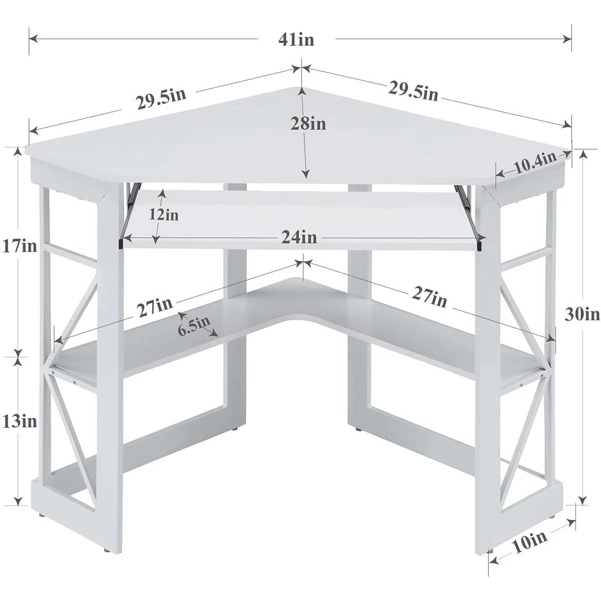 Corner Computer Desk with Keyboard Tray Storage Shelves in White - Image 5