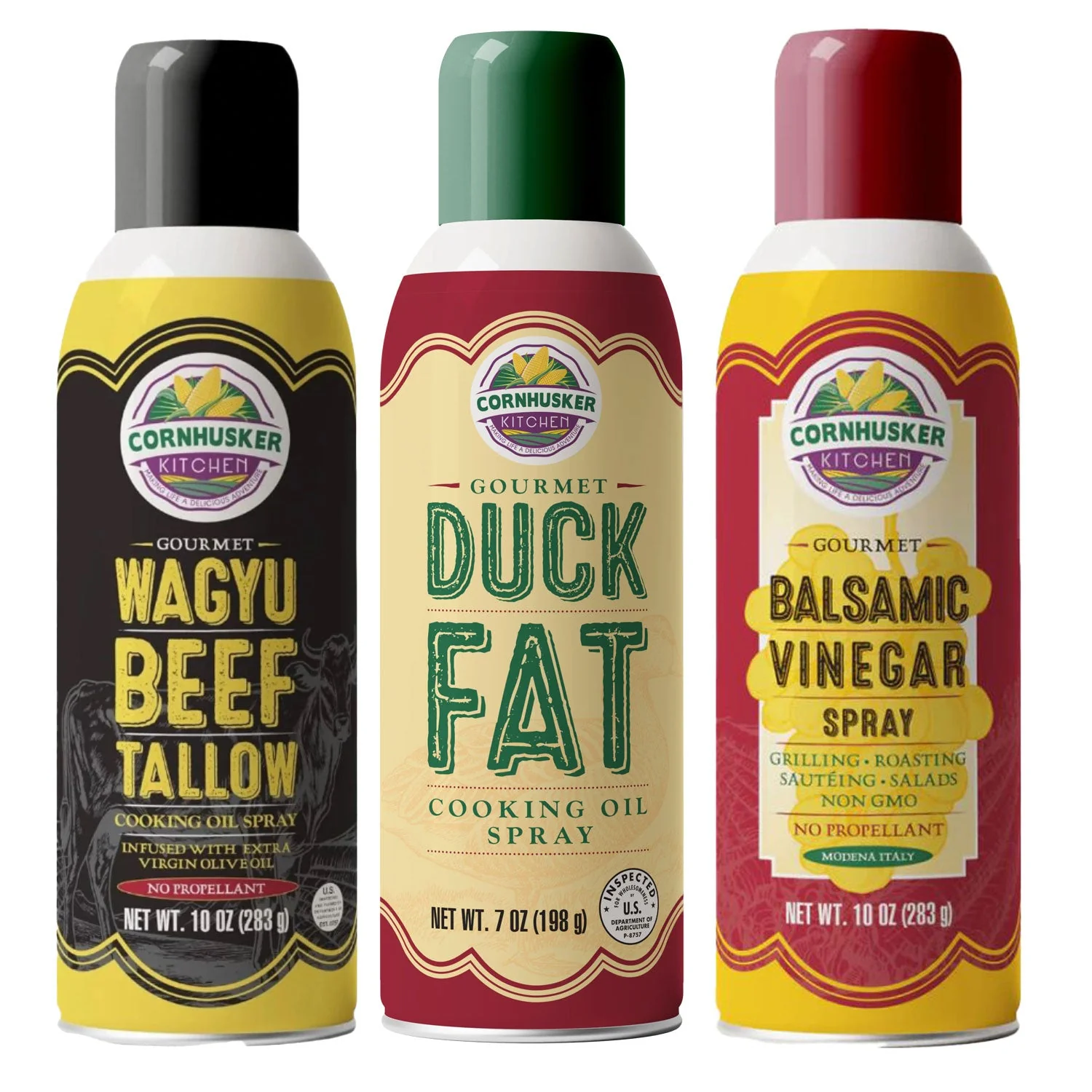 Cornhusker Kitchen Spray Bundle | Duck Fat, Beef Tallow & Balsamic Vinegar | Cornhusker Kitchen