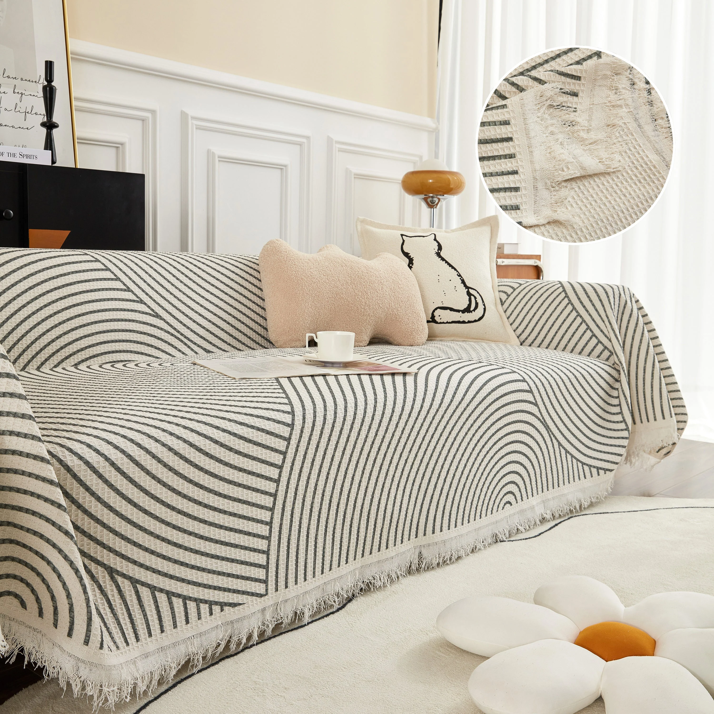 Cotton Jacquard He Li Couch Cover Blanket, L Shaped Couch Cover, Sectional Couch Covers - Image 4