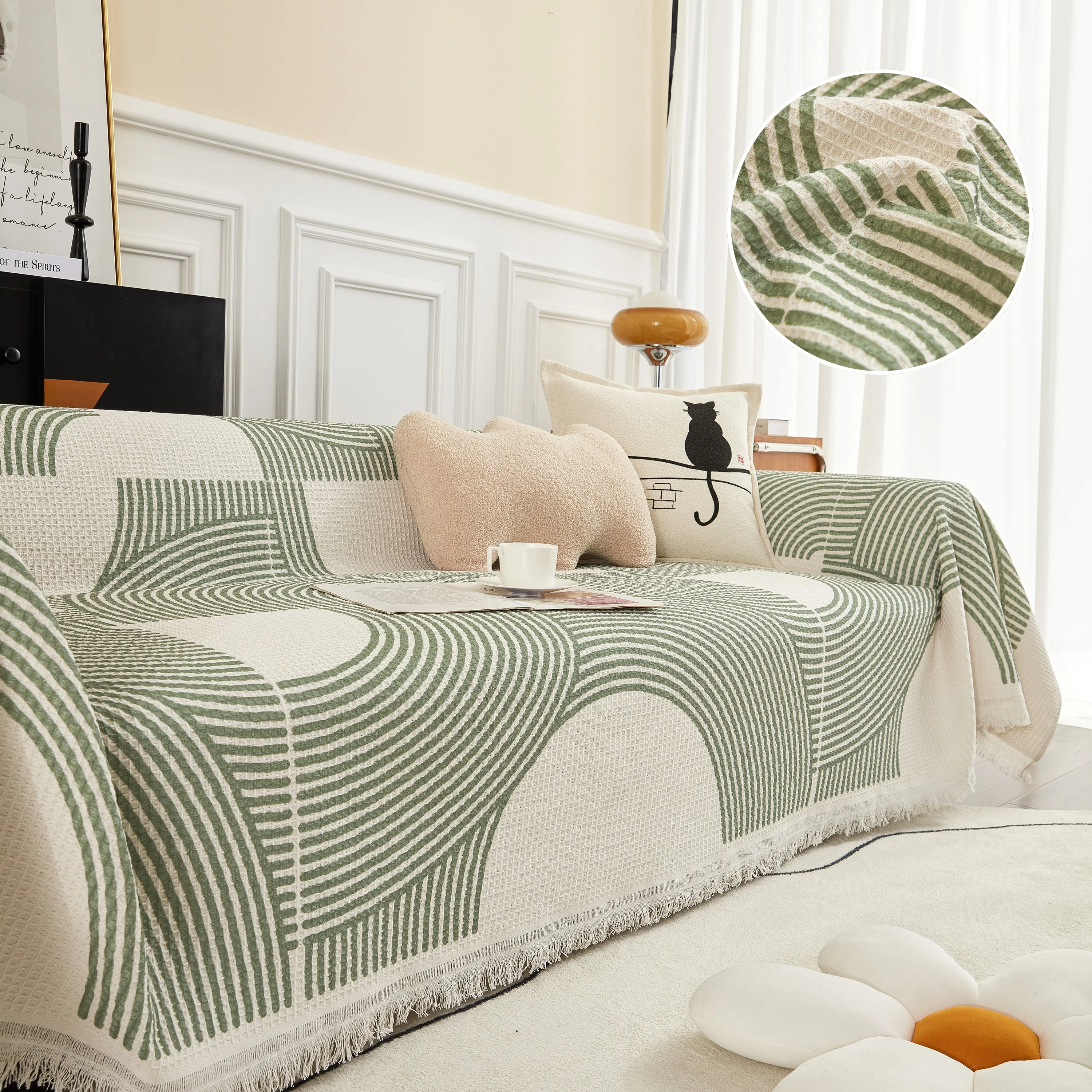 Cotton Jacquard Lucky Gather Sofa Cover Blanket, L Shaped Couch Cover, Sofa Throw Cover - Image 5