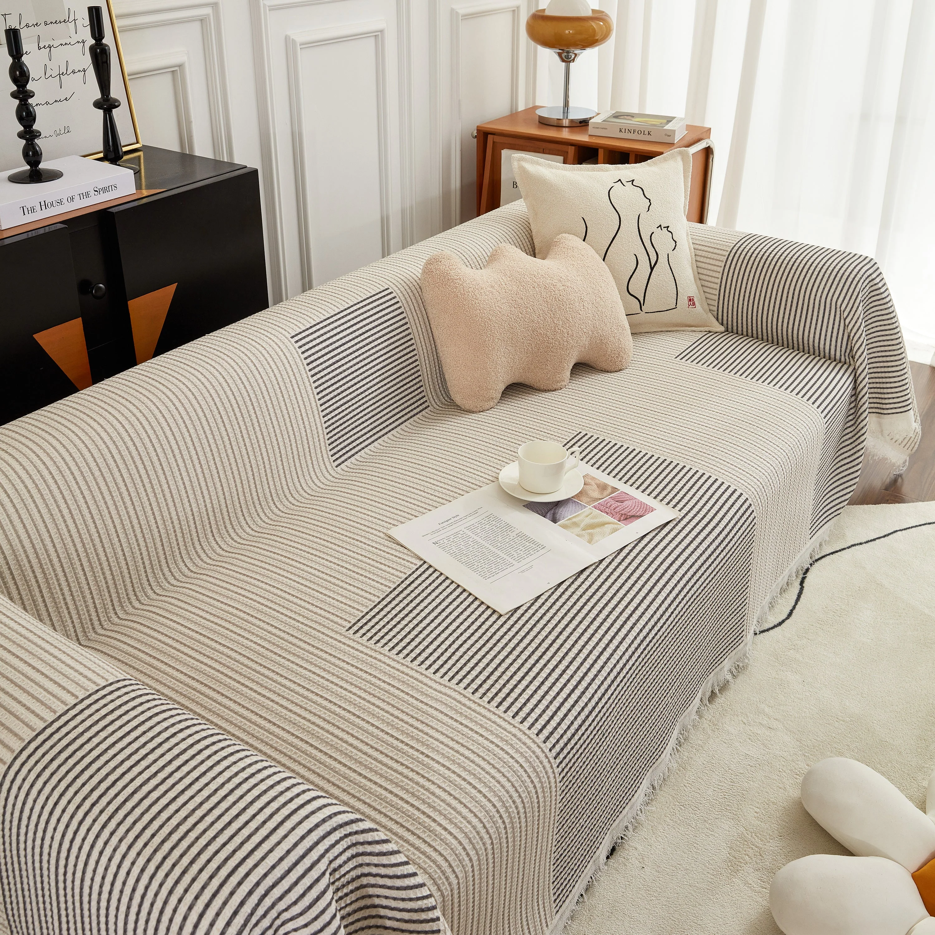 Cotton Jacquard Striped Sofa Cover Throw, Couch Covers for Dogs, Sectional Sofa Protector - Image 10