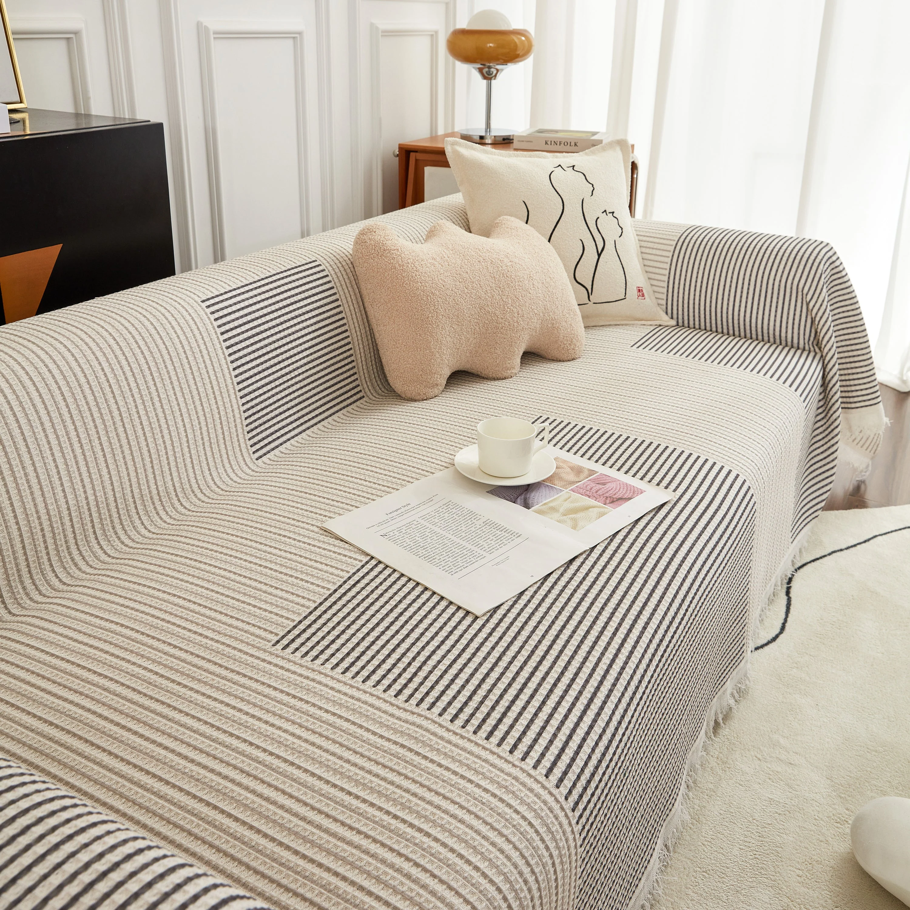Cotton Jacquard Striped Sofa Cover Throw, Couch Covers for Dogs, Sectional Sofa Protector - Image 12