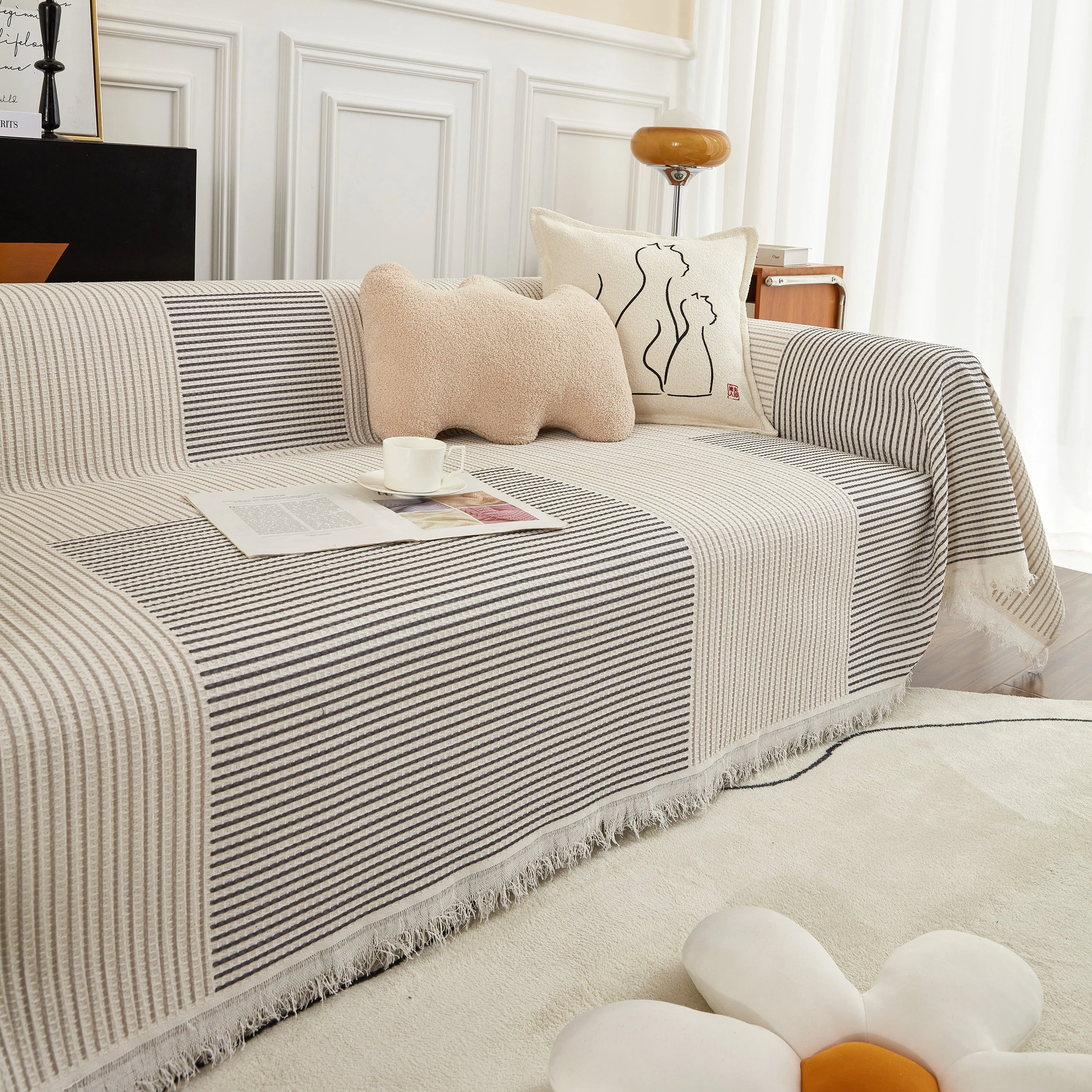 Cotton Jacquard Striped Sofa Cover Throw, Couch Covers for Dogs, Sectional Sofa Protector - Image 14