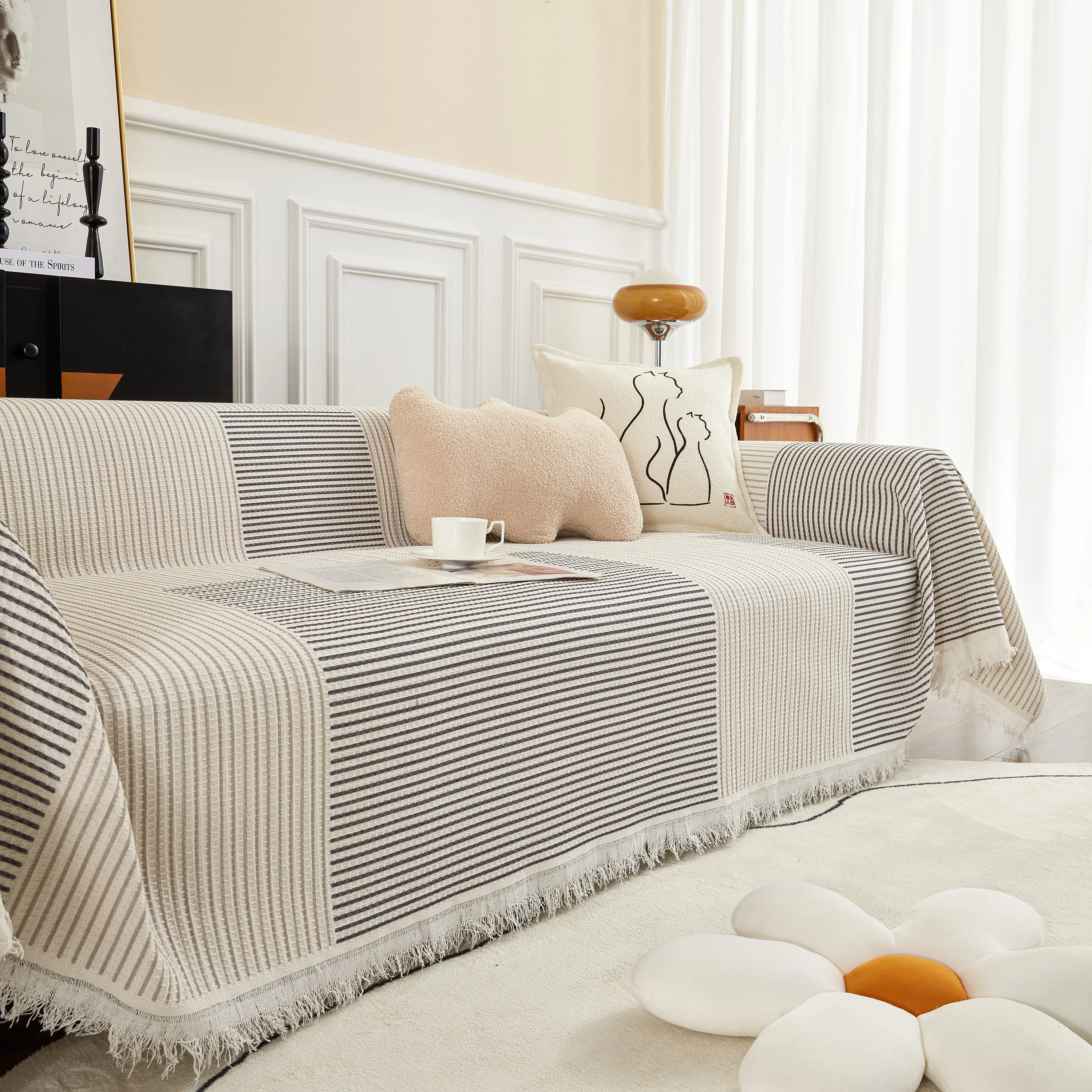 Cotton Jacquard Striped Sofa Cover Throw, Couch Covers for Dogs, Sectional Sofa Protector - Image 15