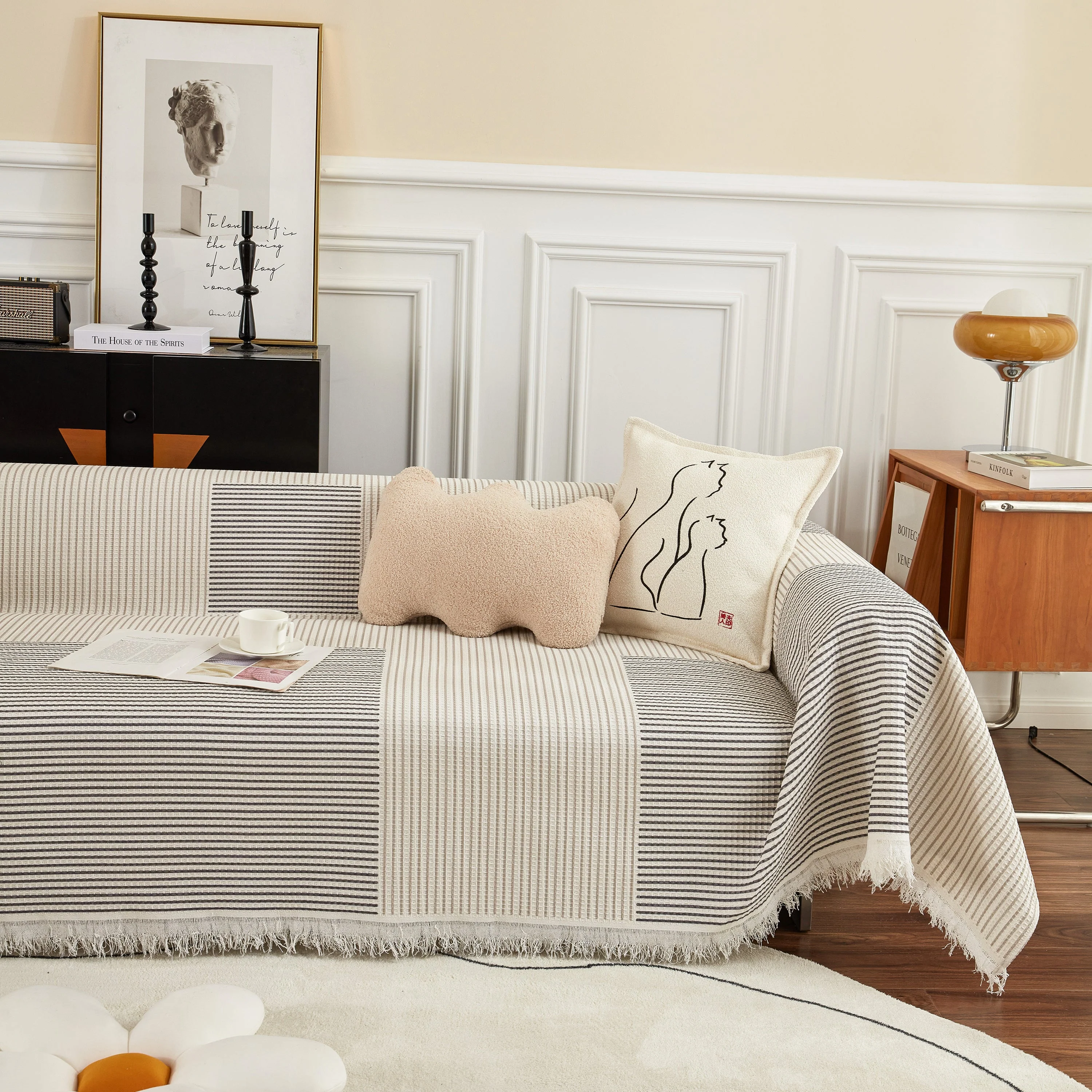 Cotton Jacquard Striped Sofa Cover Throw, Couch Covers for Dogs, Sectional Sofa Protector - Image 17