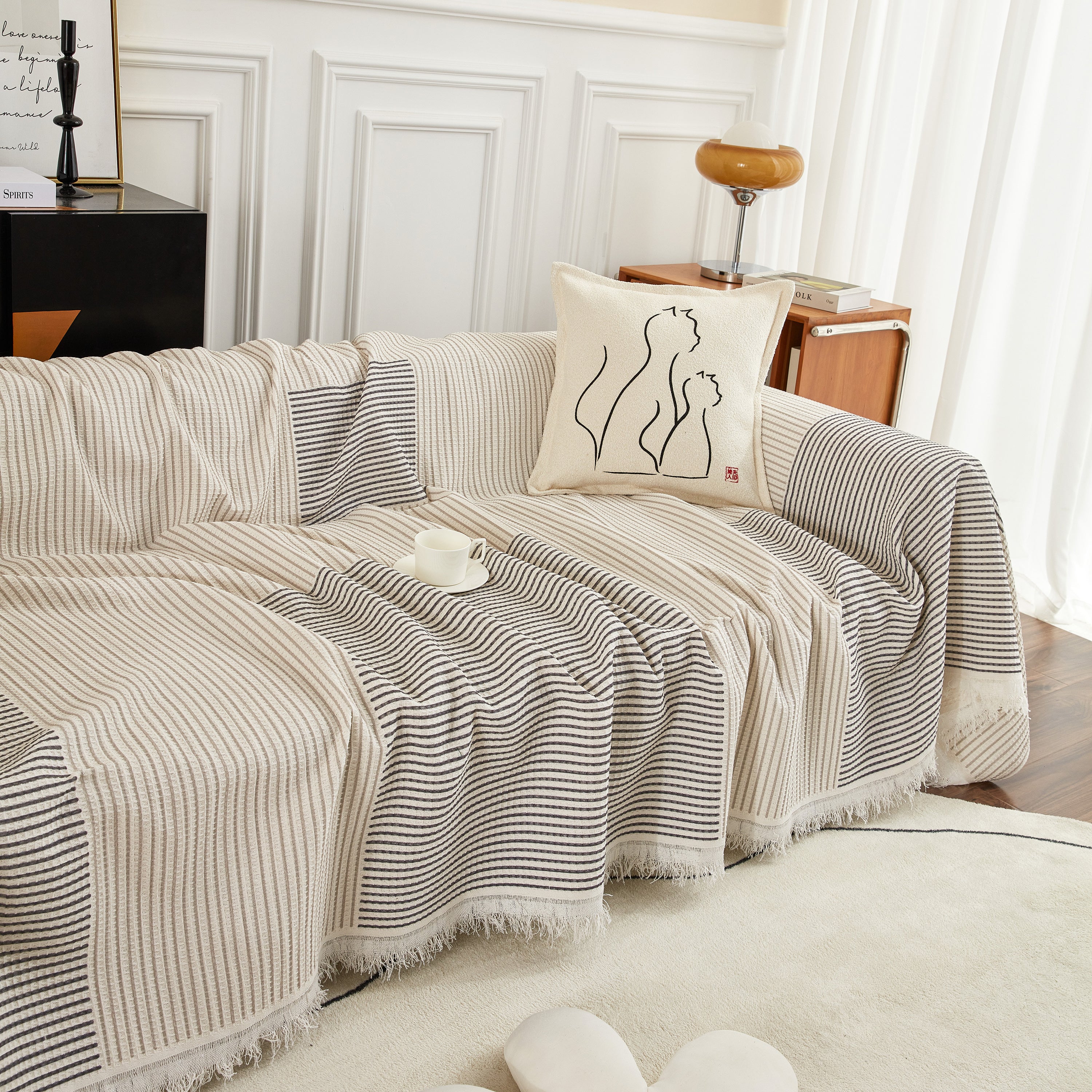 Cotton Jacquard Striped Sofa Cover Throw, Couch Covers for Dogs, Sectional Sofa Protector - Image 18