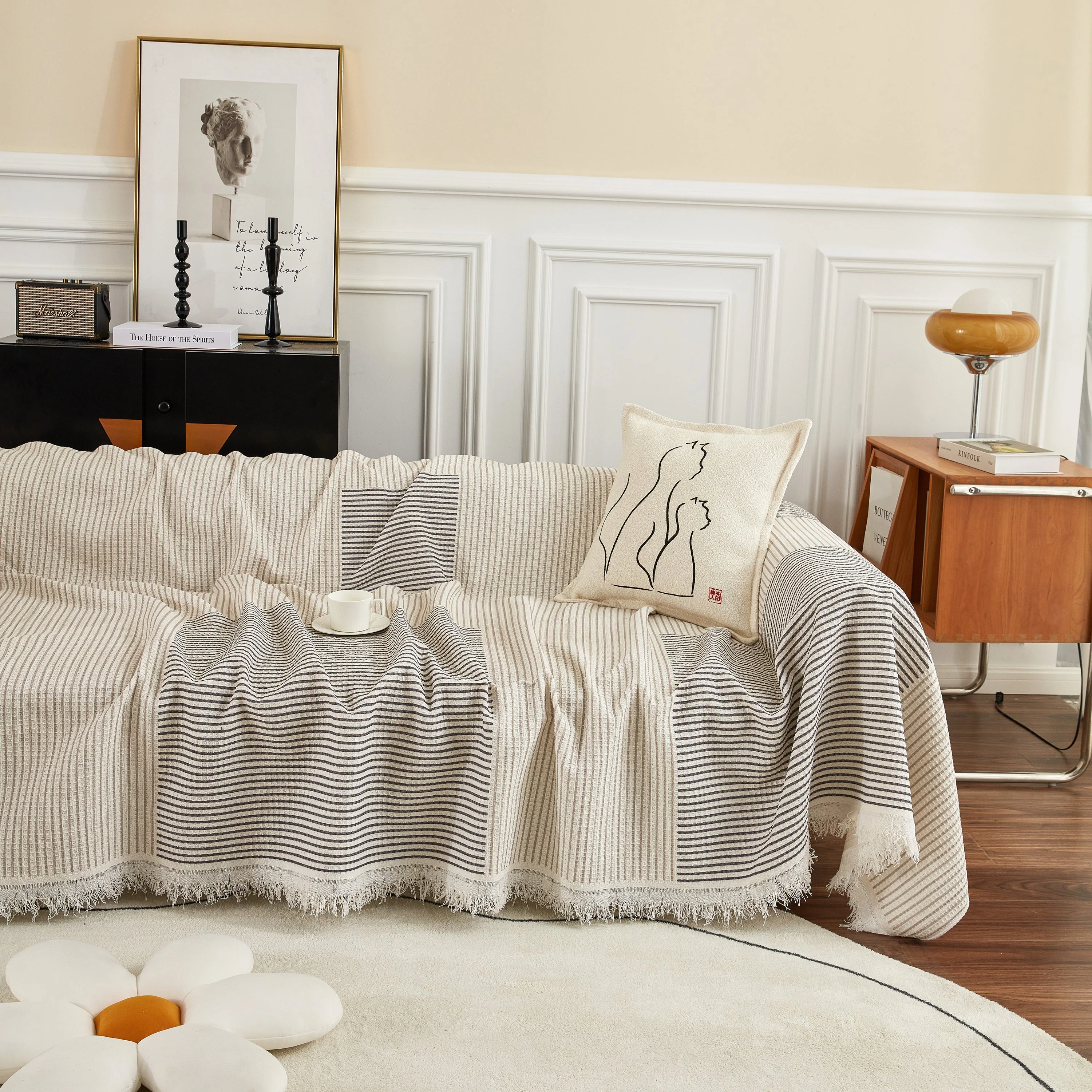 Cotton Jacquard Striped Sofa Cover Throw, Couch Covers for Dogs, Sectional Sofa Protector - Image 19