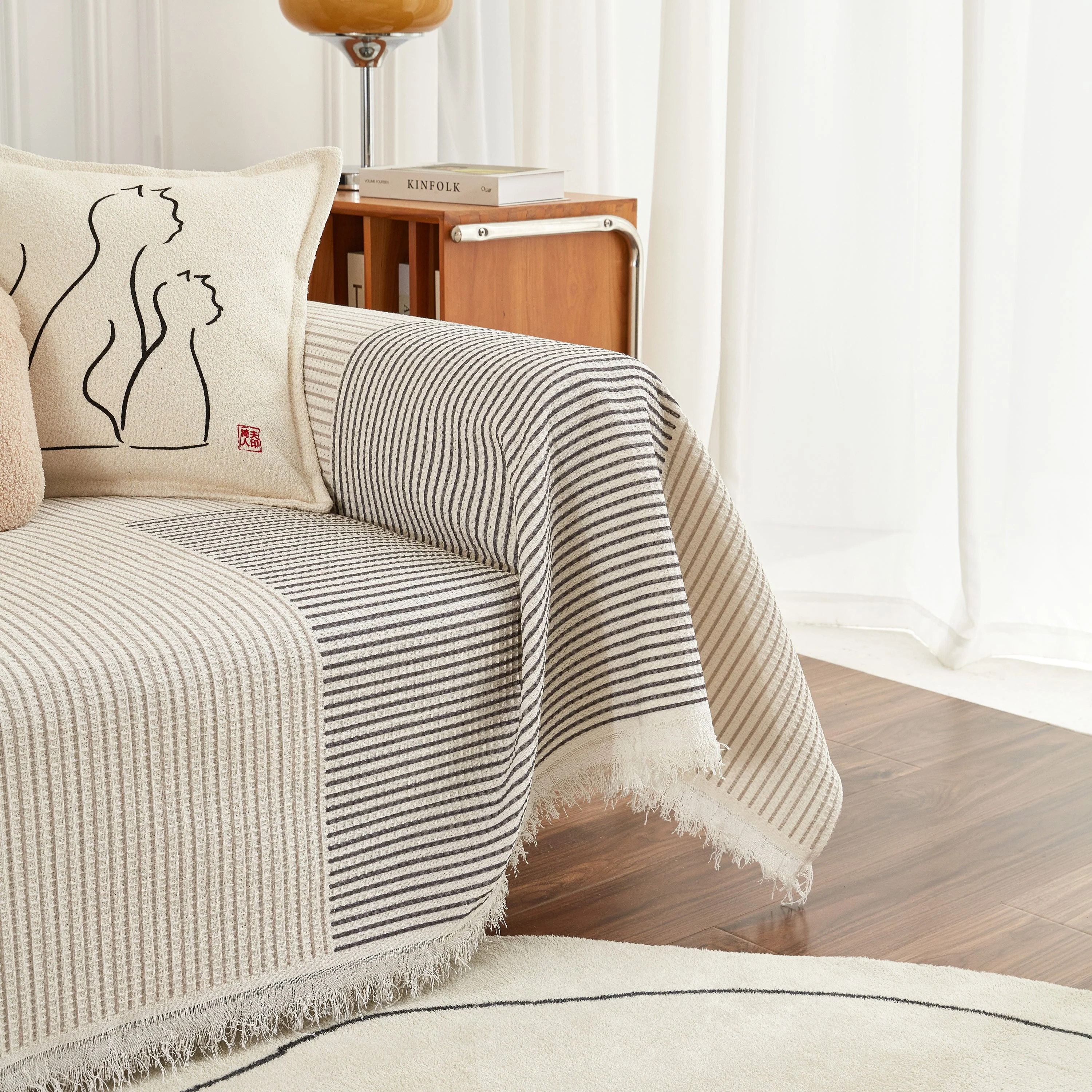 Cotton Jacquard Striped Sofa Cover Throw, Couch Covers for Dogs, Sectional Sofa Protector - Image 5
