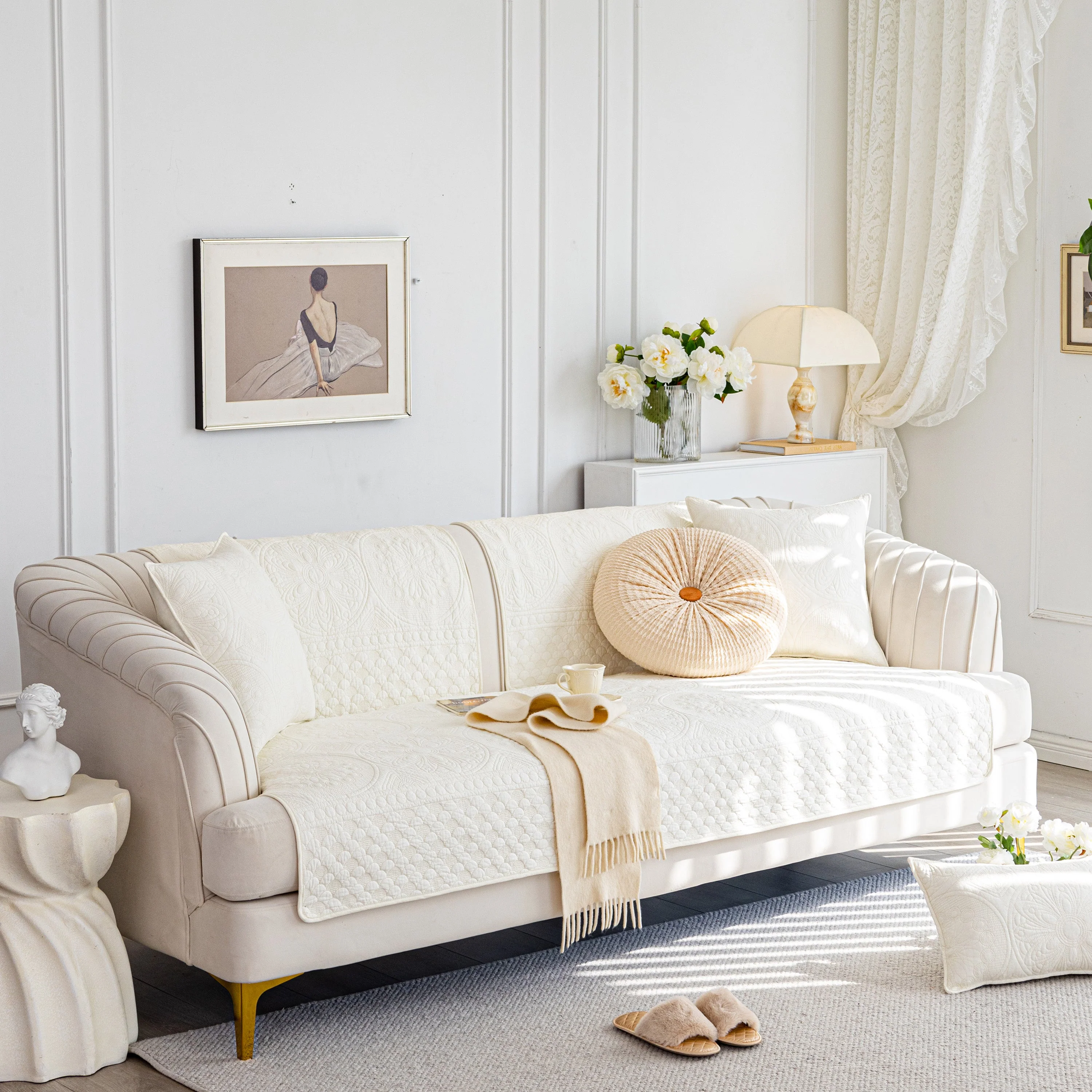 Cotton Quilted Sofa Cover, Non-Slip Couch Protector Fits Backrest, Seat & Armrest - Image 11