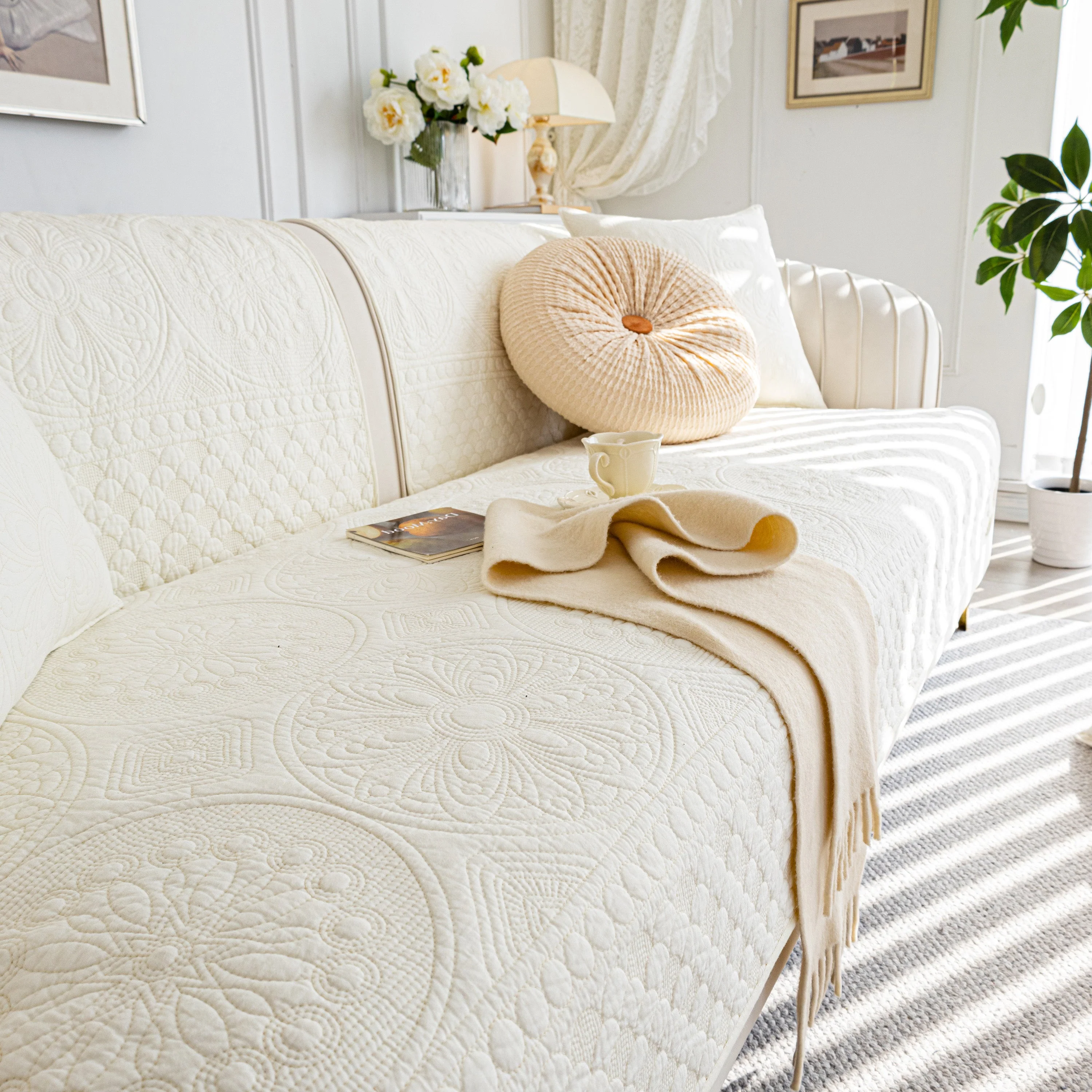 Cotton Quilted Sofa Cover, Non-Slip Couch Protector Fits Backrest, Seat & Armrest - Image 12