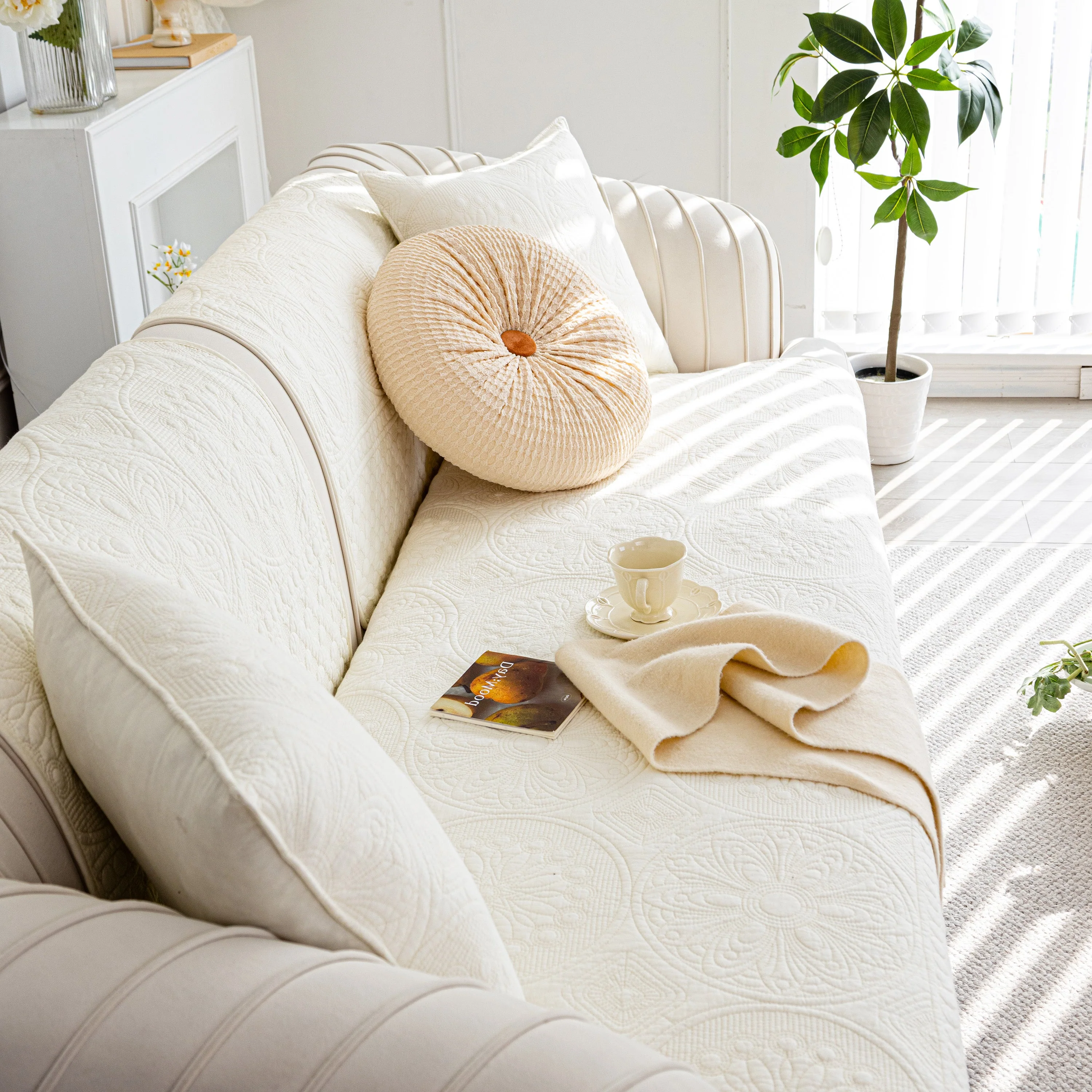 Cotton Quilted Sofa Cover, Non-Slip Couch Protector Fits Backrest, Seat & Armrest - Image 13