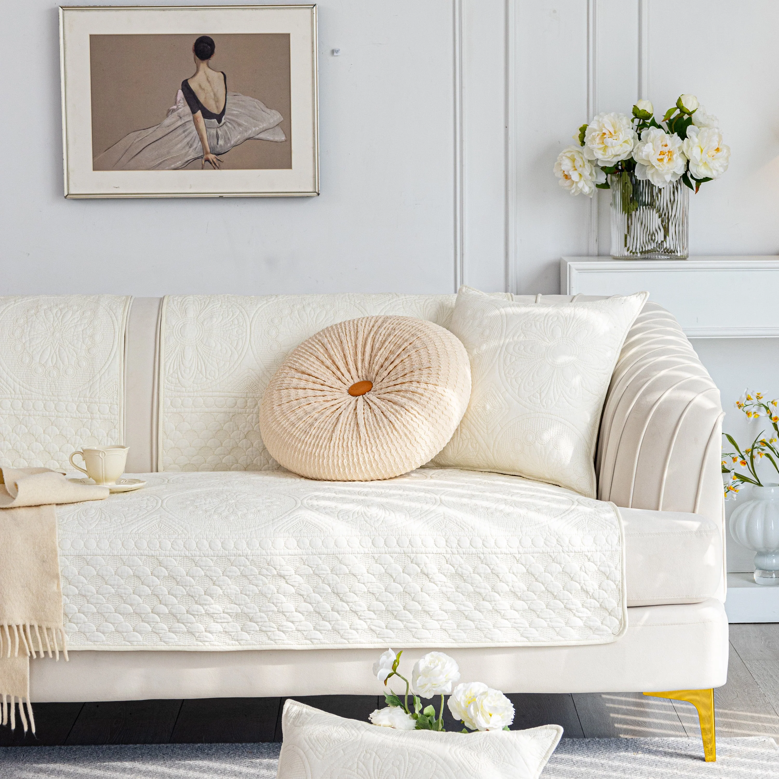Cotton Quilted Sofa Cover, Non-Slip Couch Protector Fits Backrest, Seat & Armrest - Image 15