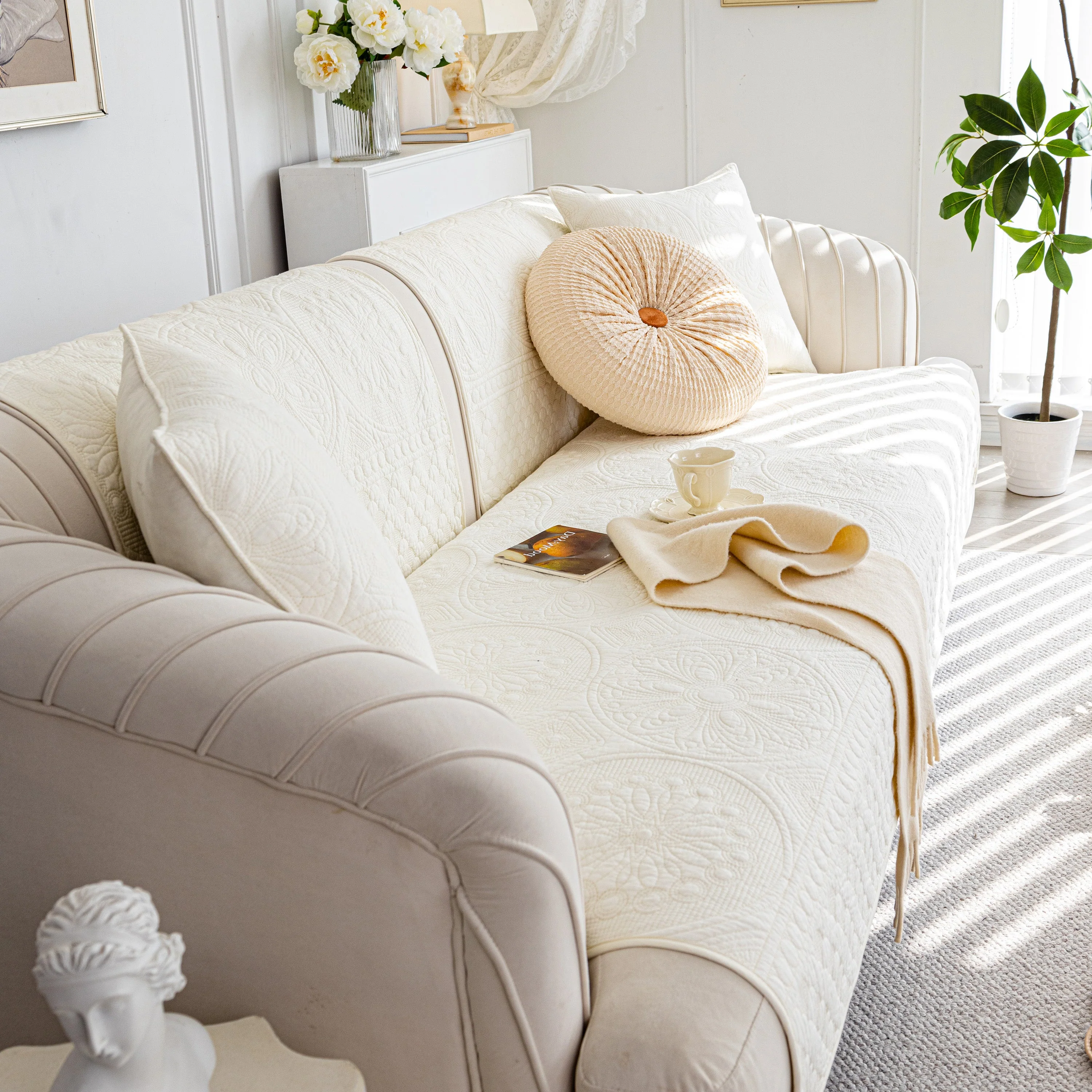 Cotton Quilted Sofa Cover, Non-Slip Couch Protector Fits Backrest, Seat & Armrest - Image 16