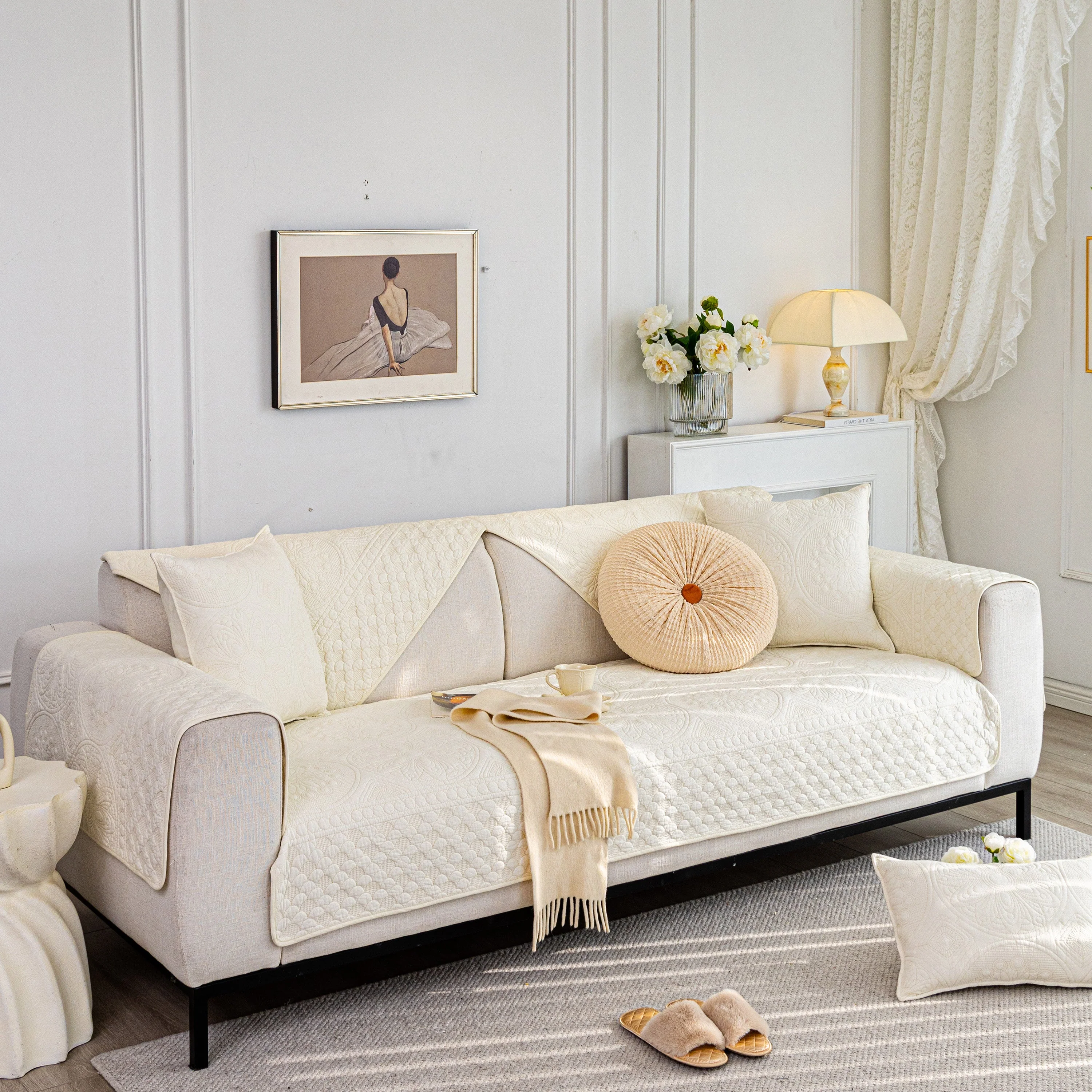 Cotton Quilted Sofa Cover, Non-Slip Couch Protector Fits Backrest, Seat & Armrest - Image 19