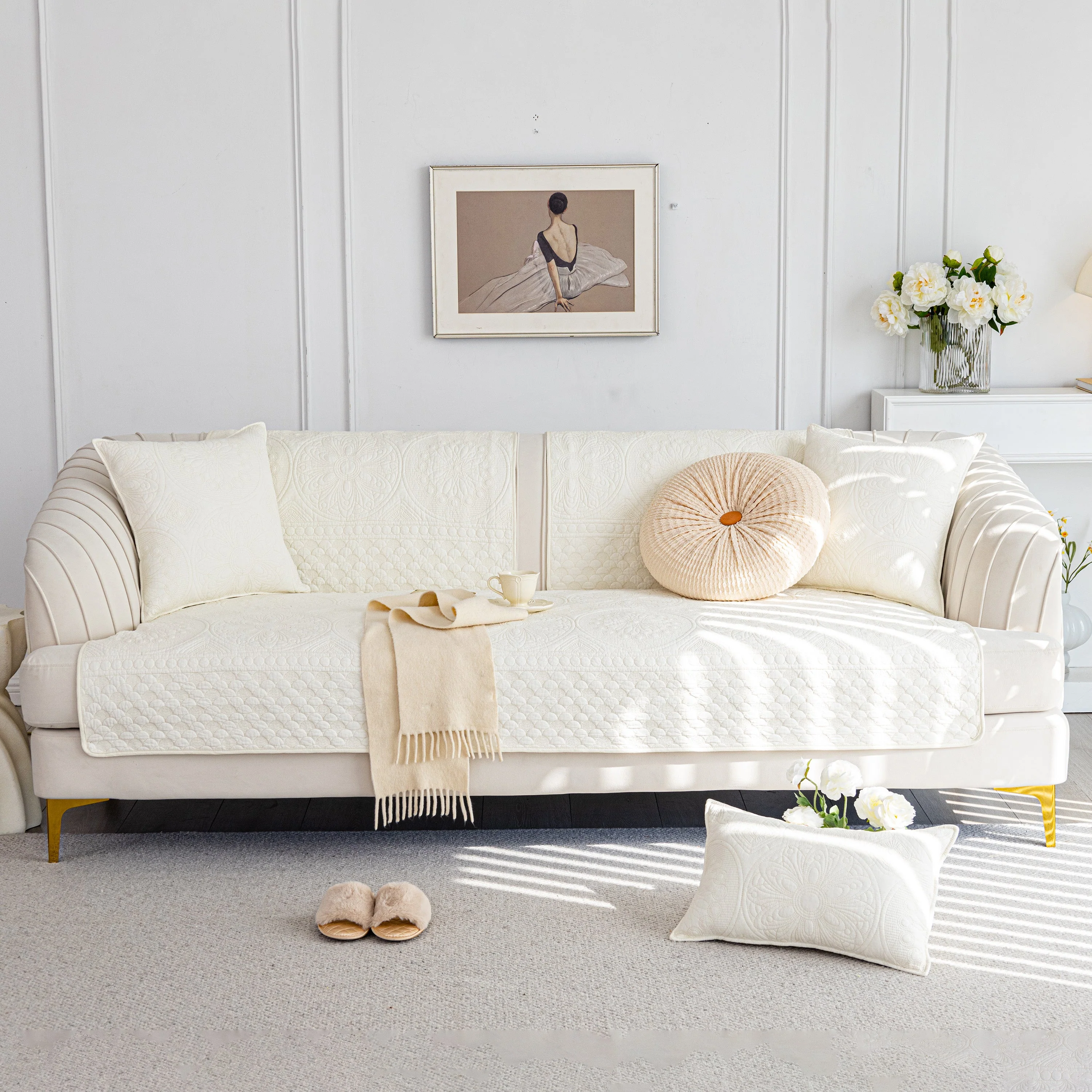 Cotton Quilted Sofa Cover, Non-Slip Couch Protector Fits Backrest, Seat & Armrest - Image 2