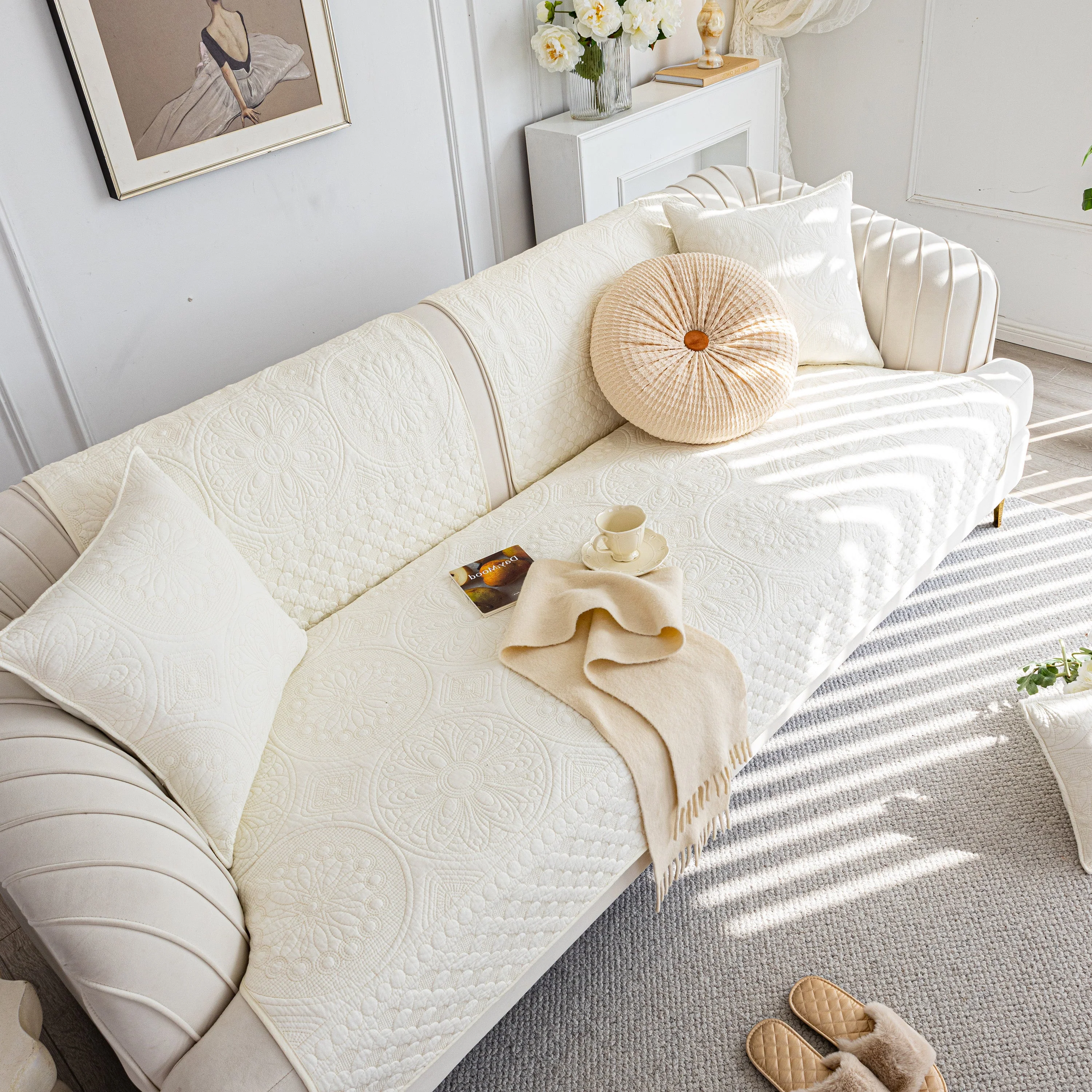 Cotton Quilted Sofa Cover, Non-Slip Couch Protector Fits Backrest, Seat & Armrest - Image 20