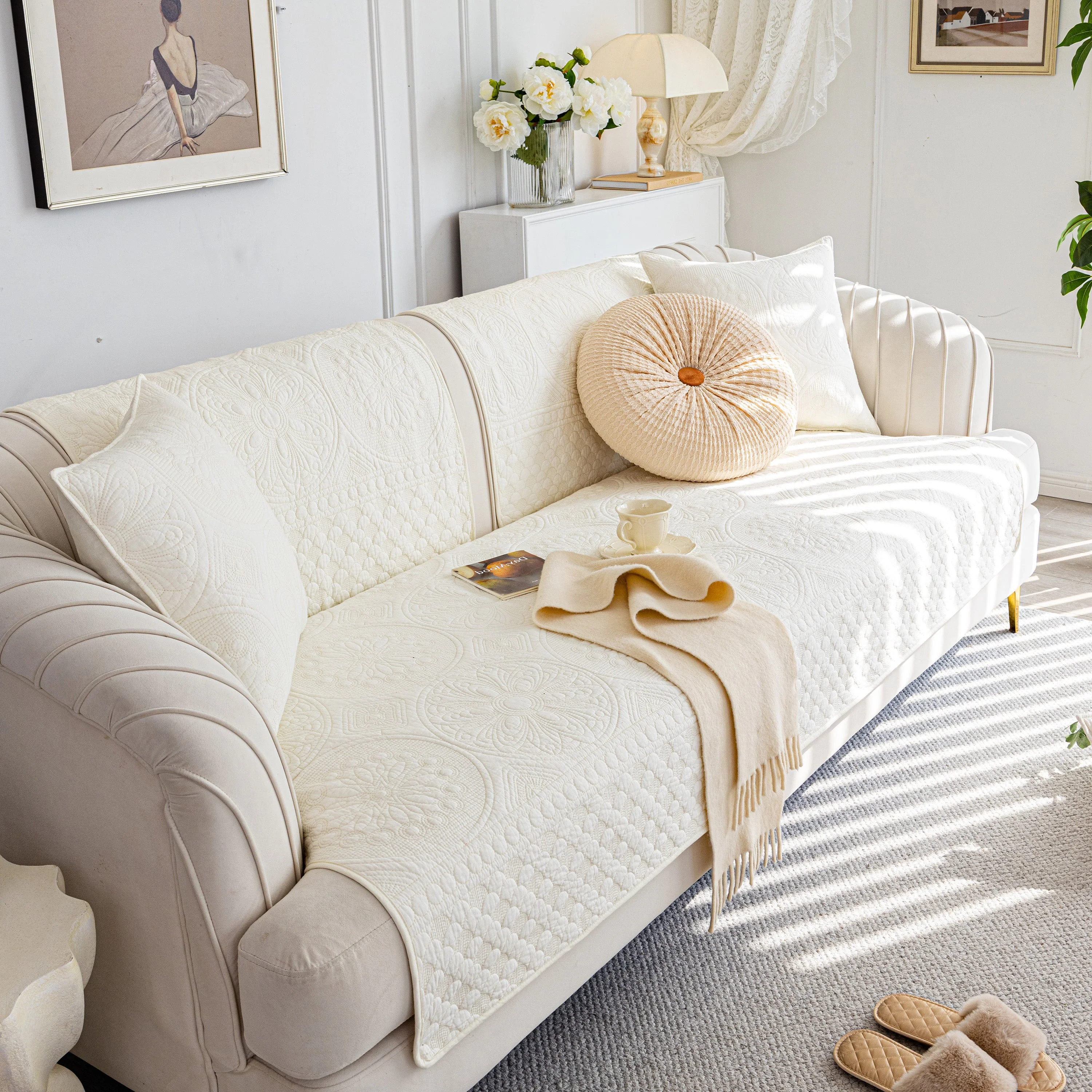 Cotton Quilted Sofa Cover, Non-Slip Couch Protector Fits Backrest, Seat & Armrest - Image 21