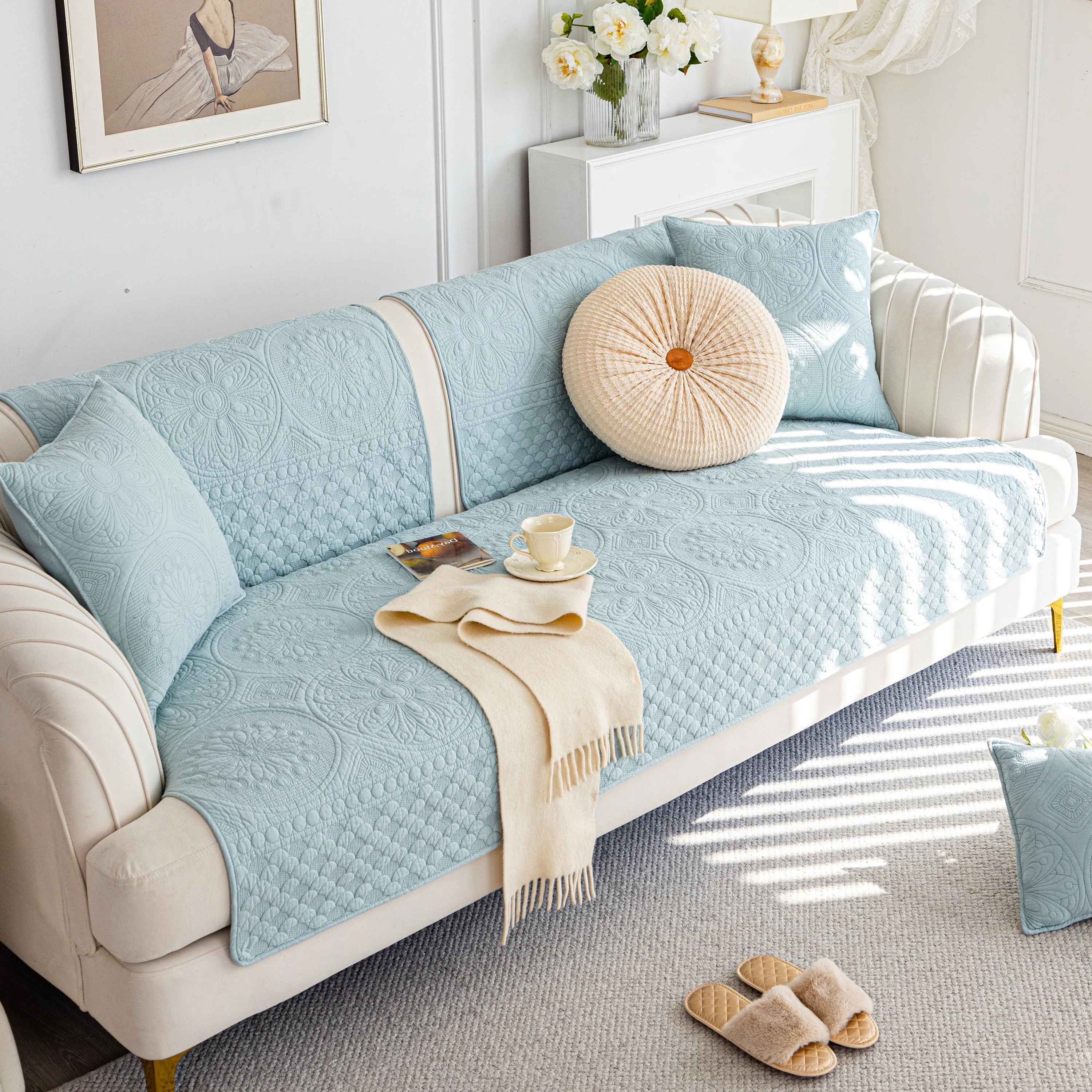 Cotton Quilted Sofa Cover, Non-Slip Couch Protector Fits Backrest, Seat & Armrest - Image 24