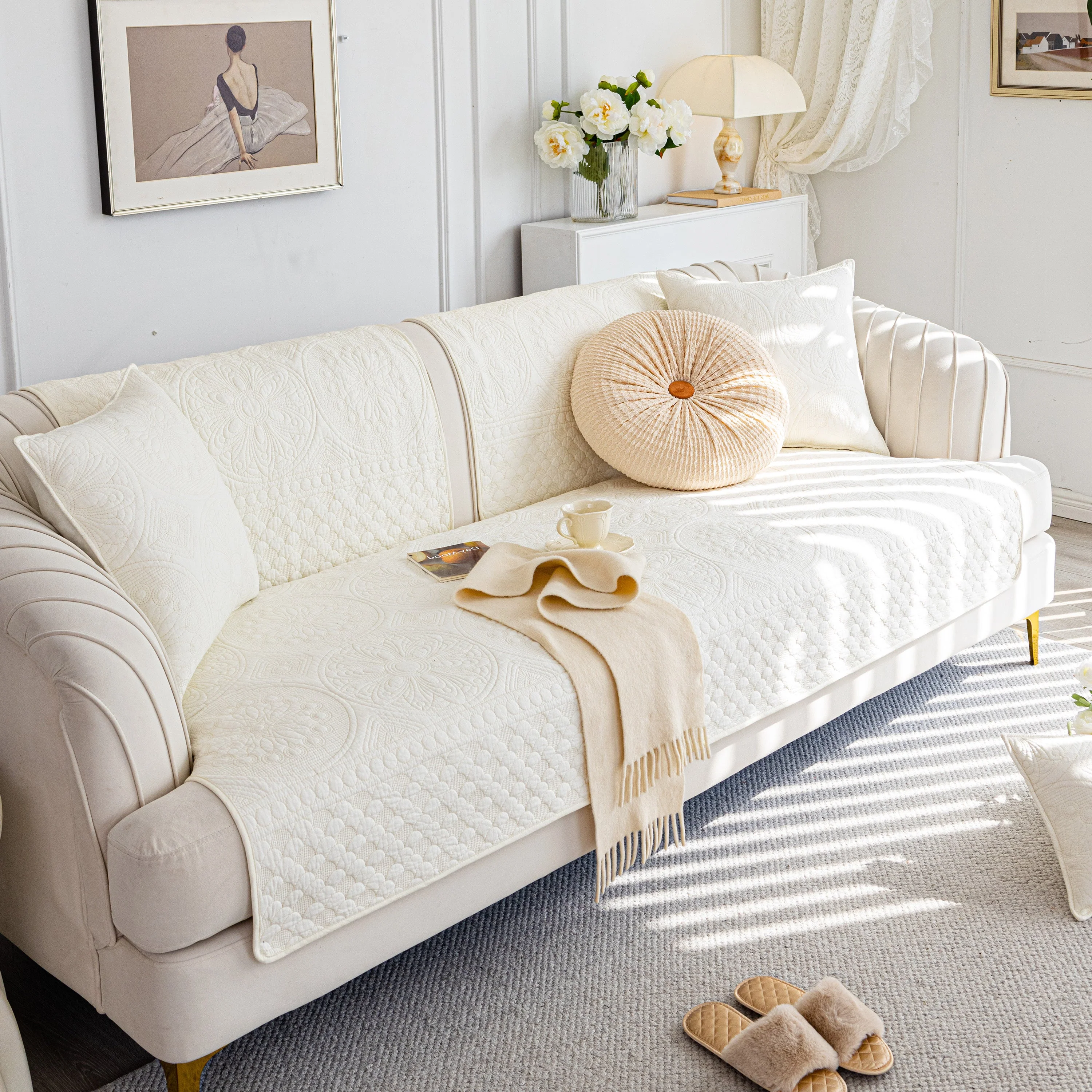 Cotton Quilted Sofa Cover, Non-Slip Couch Protector Fits Backrest, Seat & Armrest - Image 25