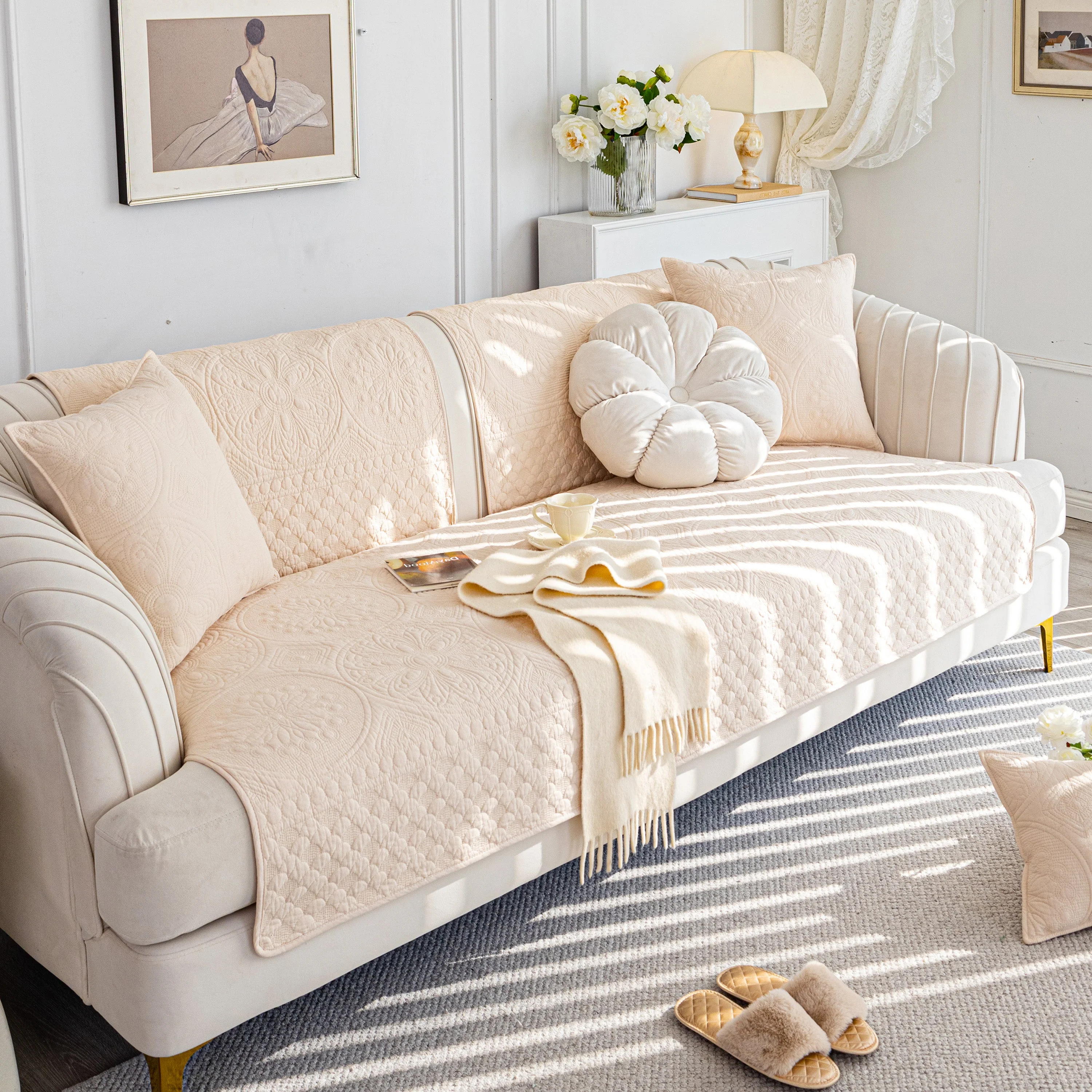 Cotton Quilted Sofa Cover, Non-Slip Couch Protector Fits Backrest, Seat & Armrest - Image 26
