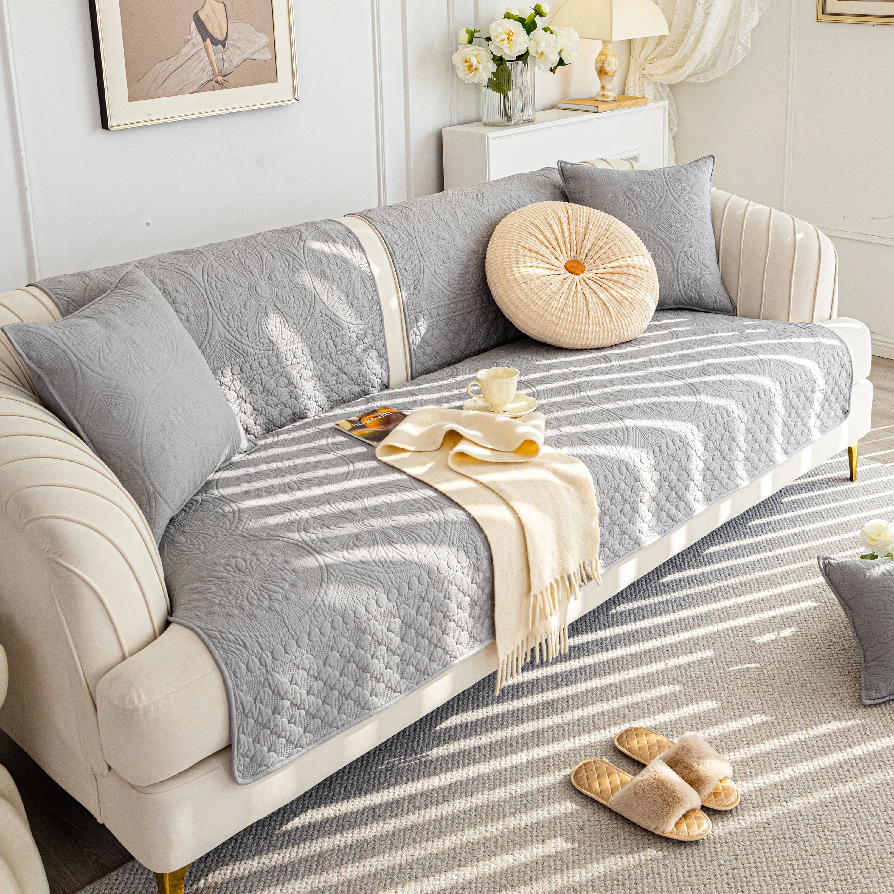 Cotton Quilted Sofa Cover, Non-Slip Couch Protector Fits Backrest, Seat & Armrest - Image 27