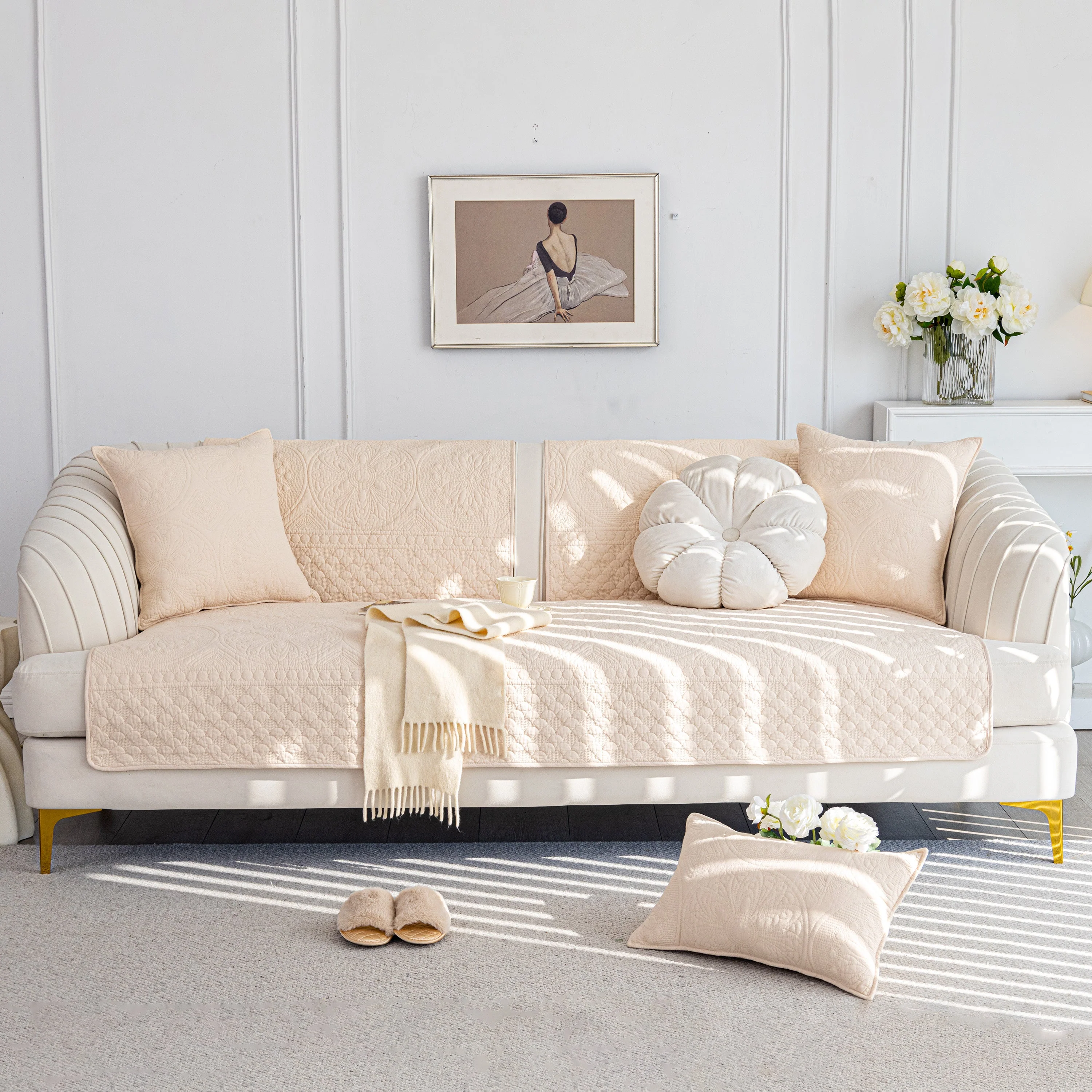 Cotton Quilted Sofa Cover, Non-Slip Couch Protector Fits Backrest, Seat & Armrest - Image 28