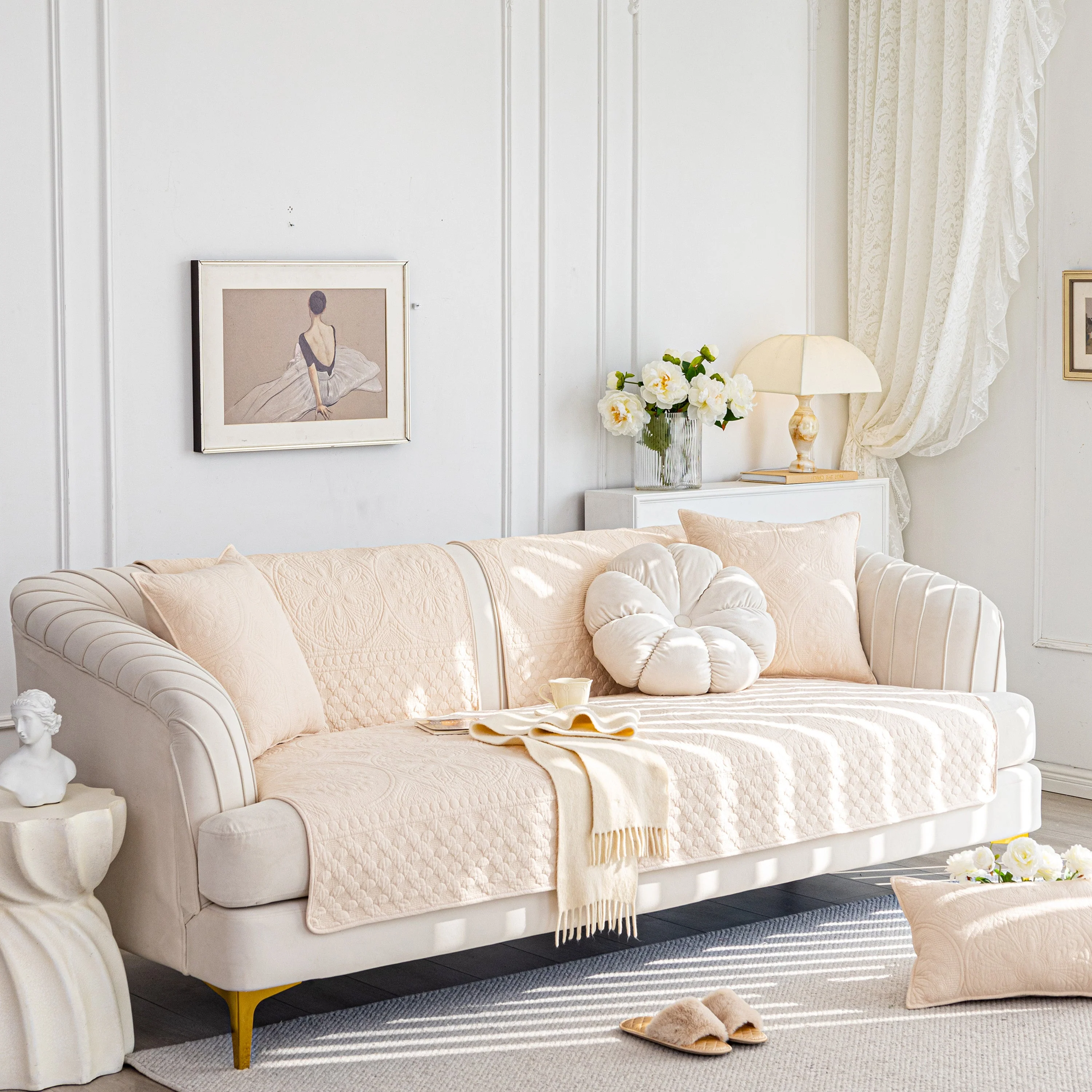 Cotton Quilted Sofa Cover, Non-Slip Couch Protector Fits Backrest, Seat & Armrest - Image 29