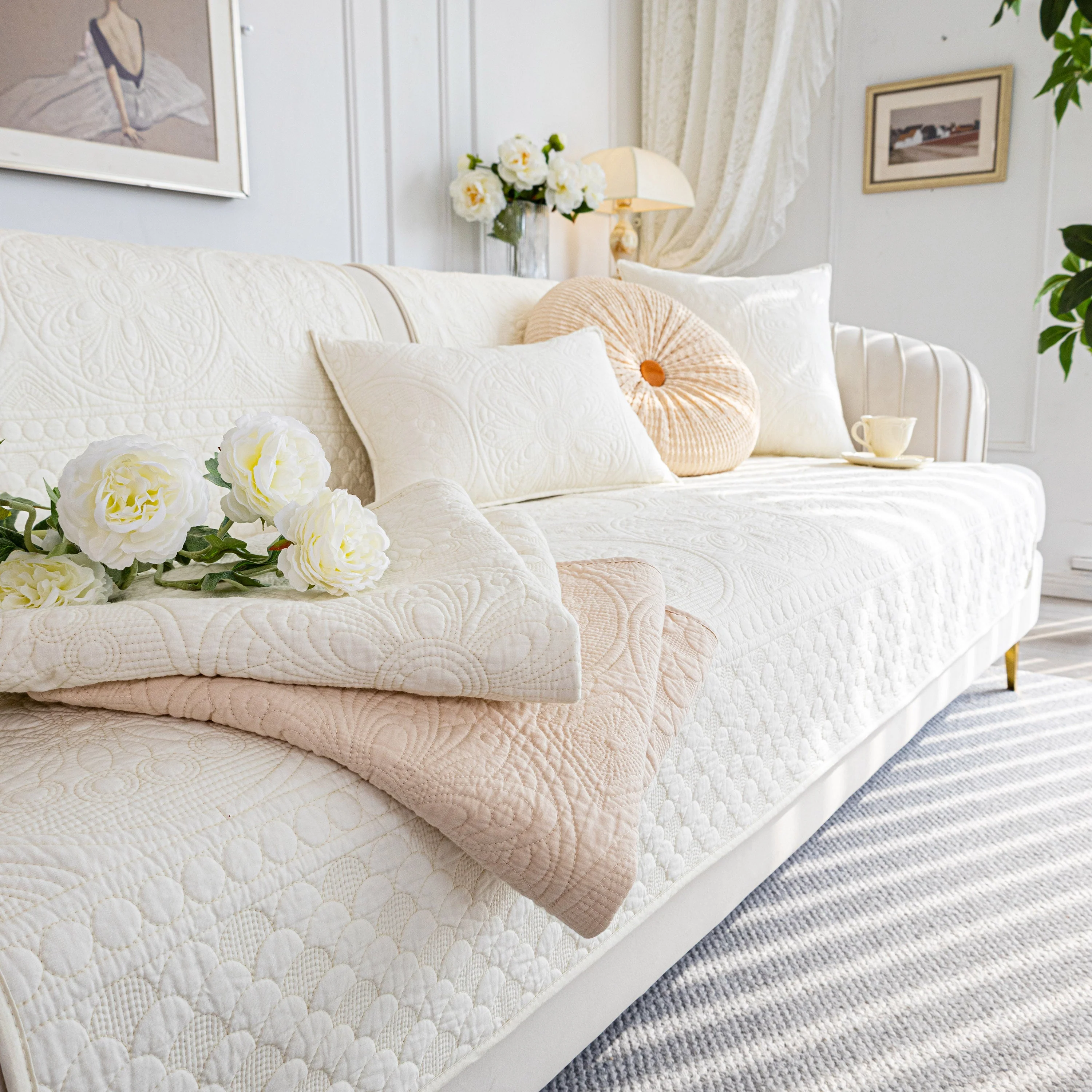 Cotton Quilted Sofa Cover, Non-Slip Couch Protector Fits Backrest, Seat & Armrest - Image 3