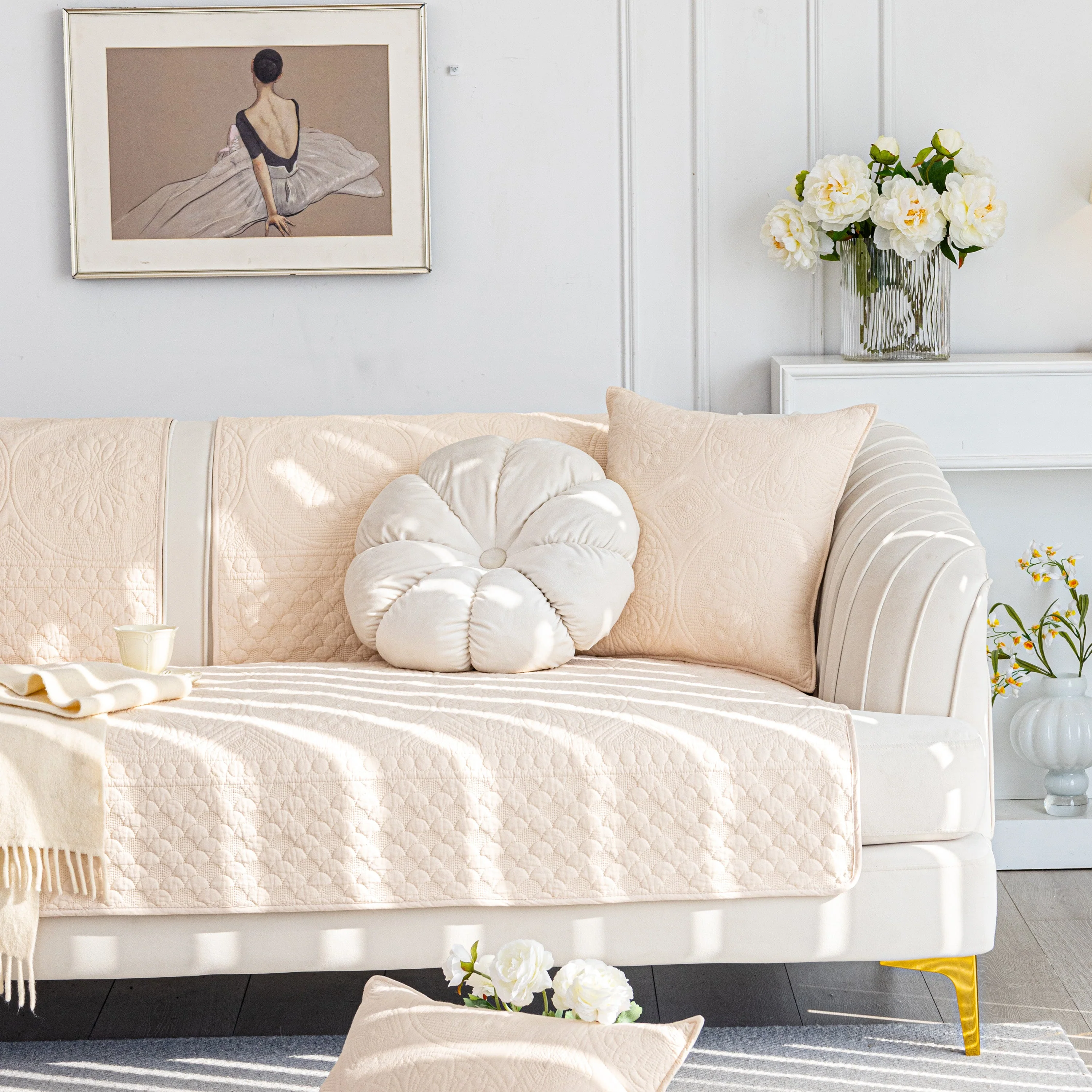 Cotton Quilted Sofa Cover, Non-Slip Couch Protector Fits Backrest, Seat & Armrest - Image 31