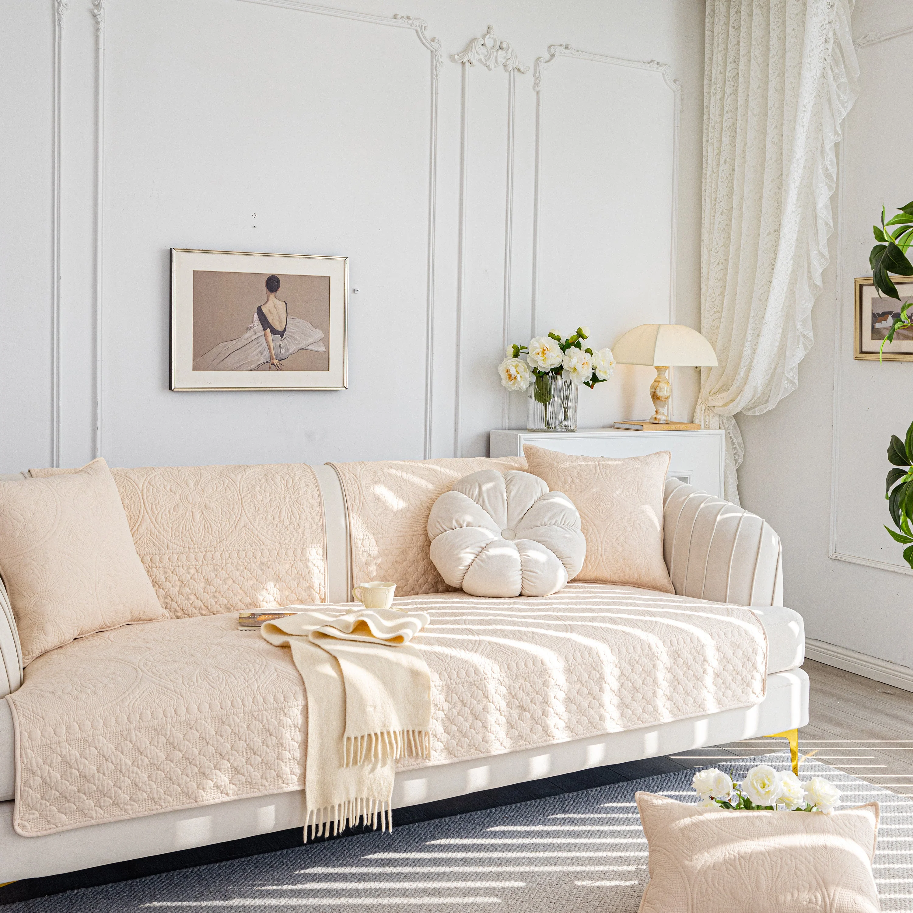 Cotton Quilted Sofa Cover, Non-Slip Couch Protector Fits Backrest, Seat & Armrest - Image 33