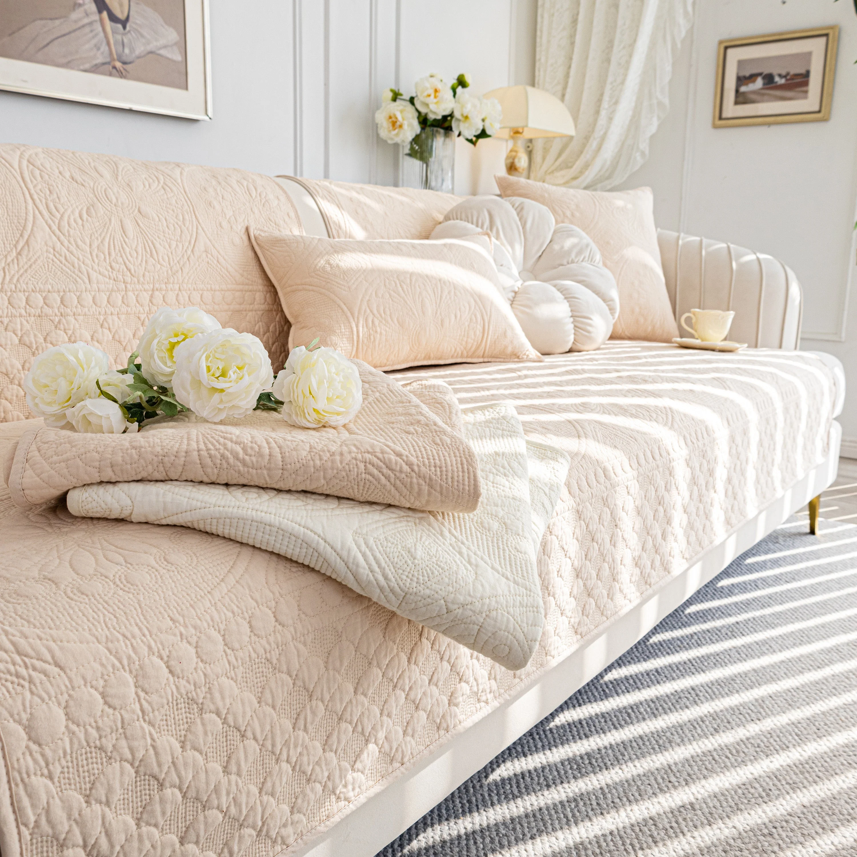Cotton Quilted Sofa Cover, Non-Slip Couch Protector Fits Backrest, Seat & Armrest - Image 34