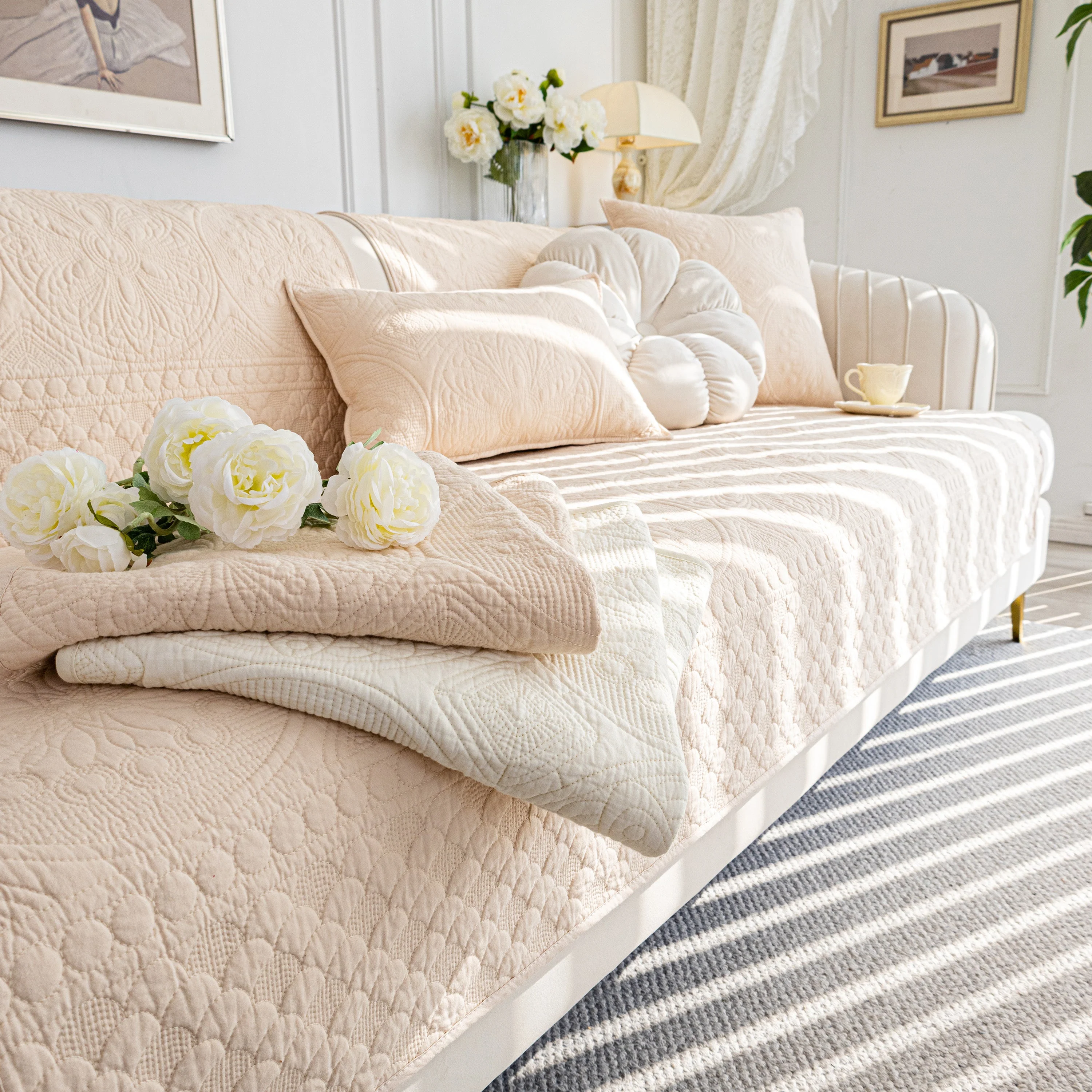 Cotton Quilted Sofa Cover, Non-Slip Couch Protector Fits Backrest, Seat & Armrest - Image 35