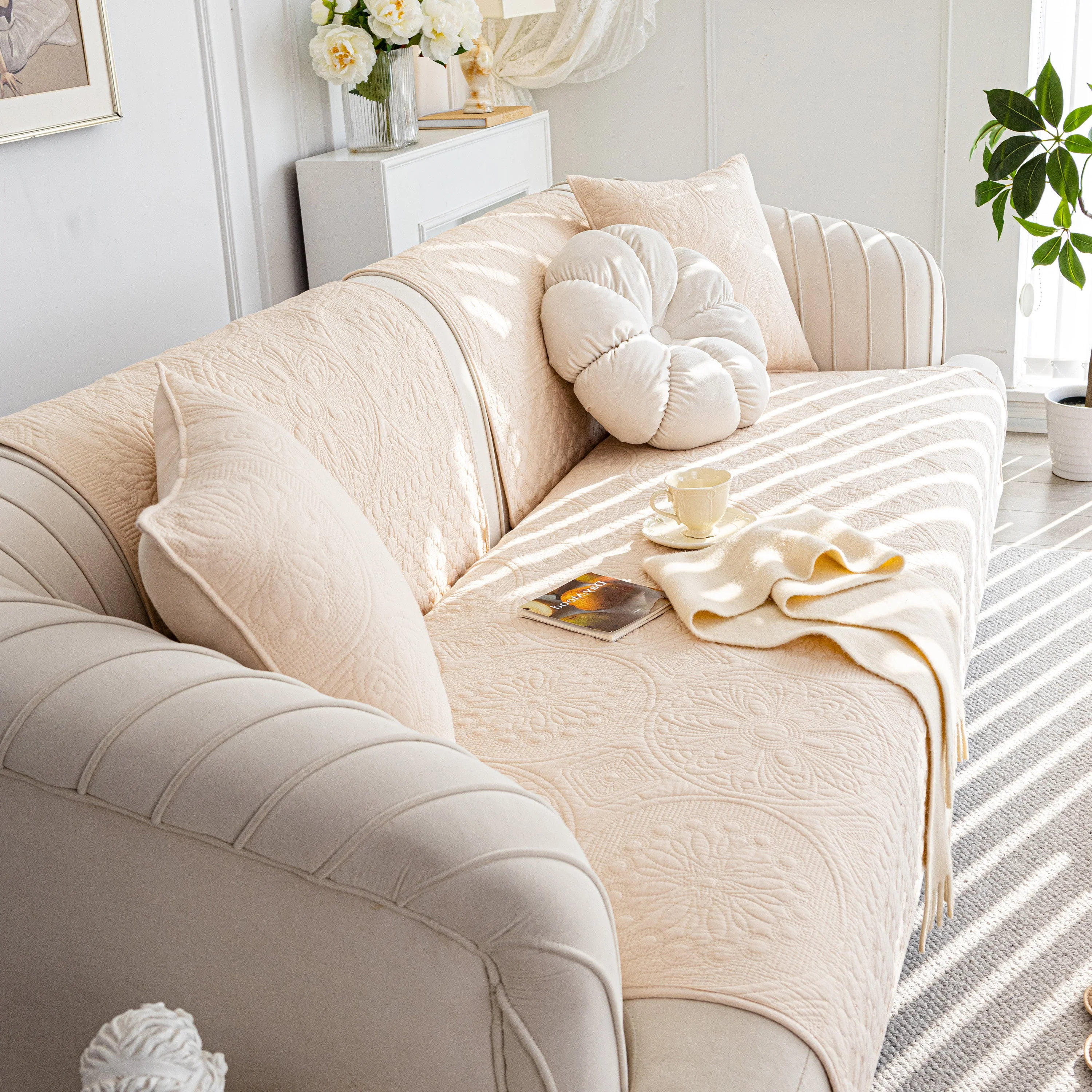Cotton Quilted Sofa Cover, Non-Slip Couch Protector Fits Backrest, Seat & Armrest - Image 36