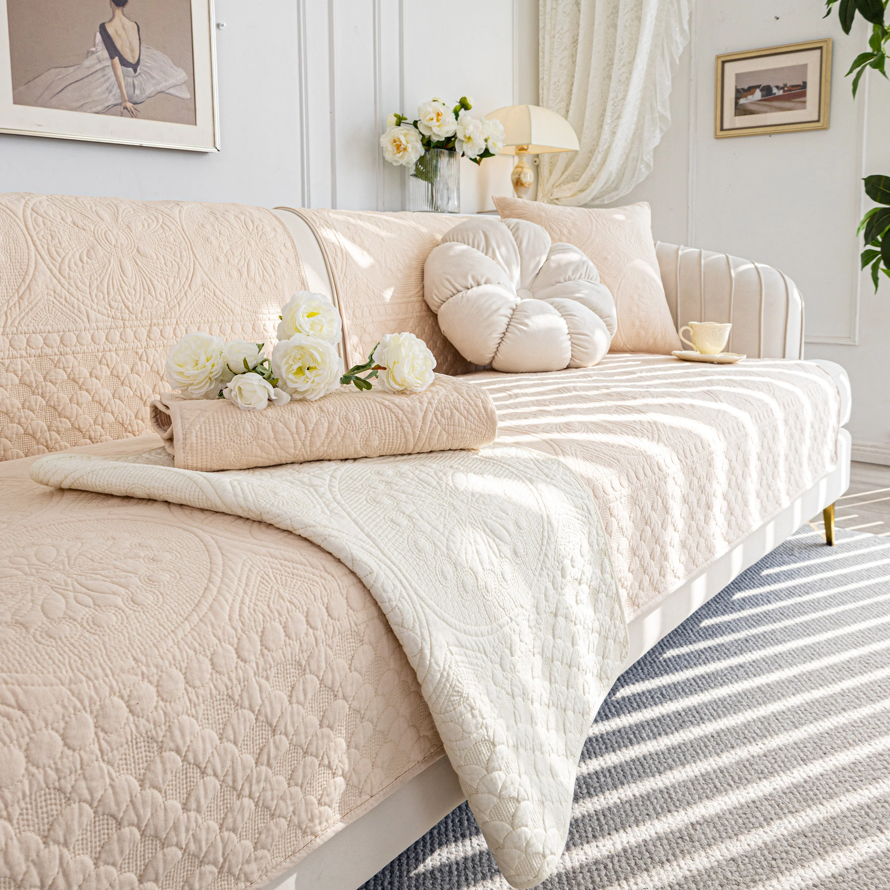 Cotton Quilted Sofa Cover, Non-Slip Couch Protector Fits Backrest, Seat & Armrest - Image 37